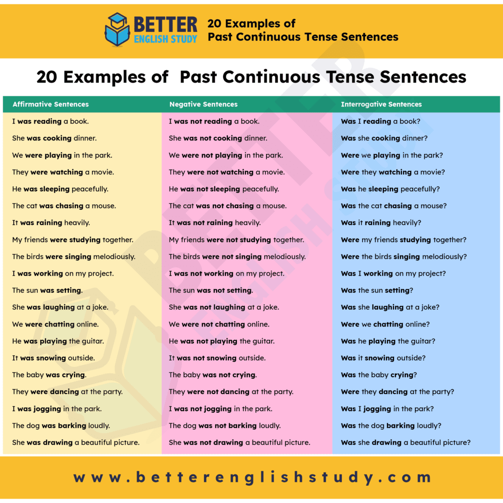 20 Examples of  Past Continuous Tense Sentences