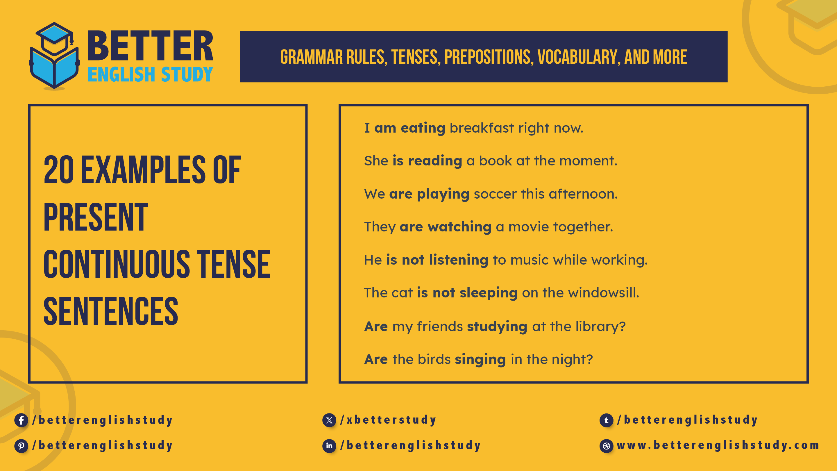 20 Examples of Present Continuous Tense Sentences