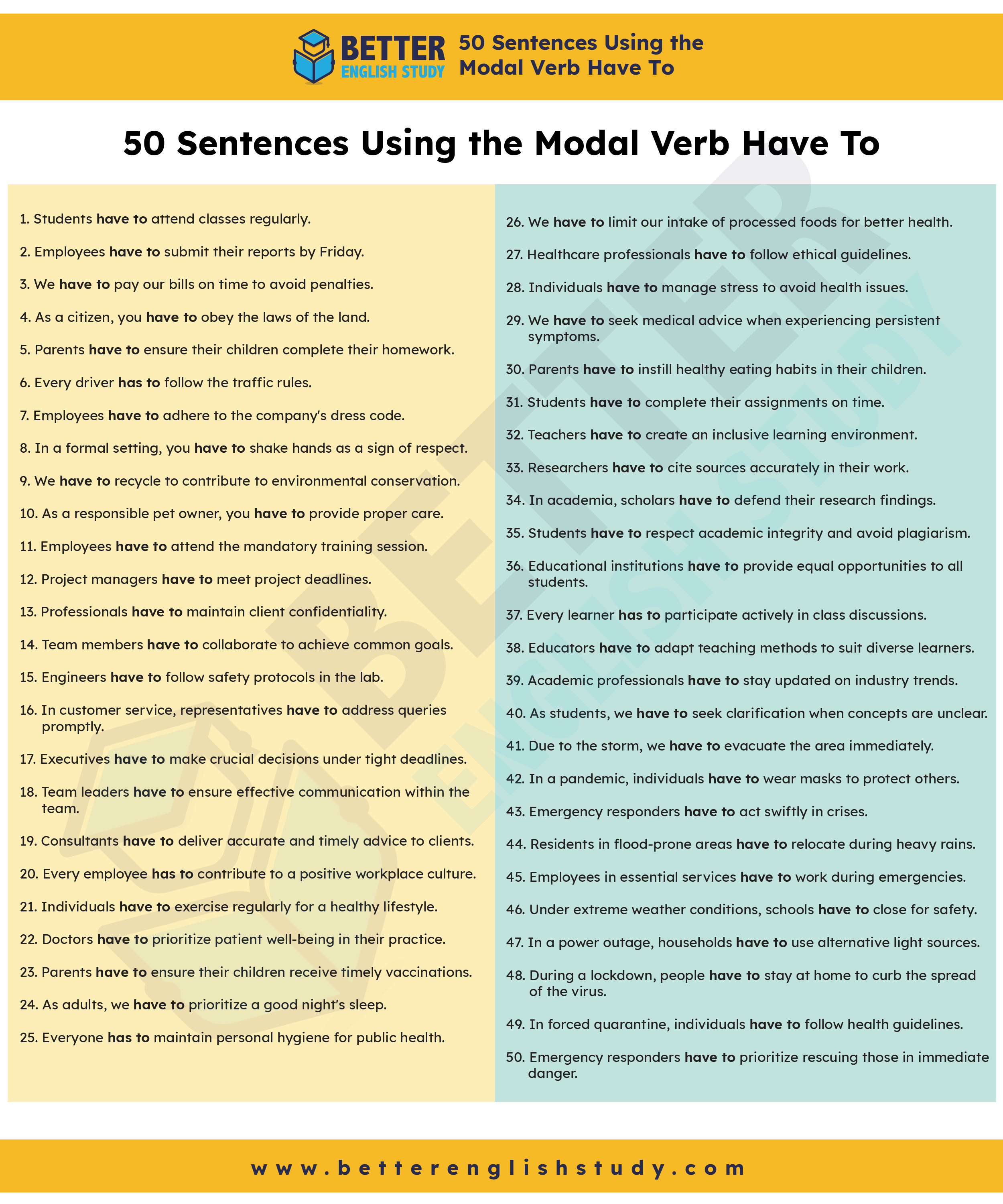 50 sentence of Have to