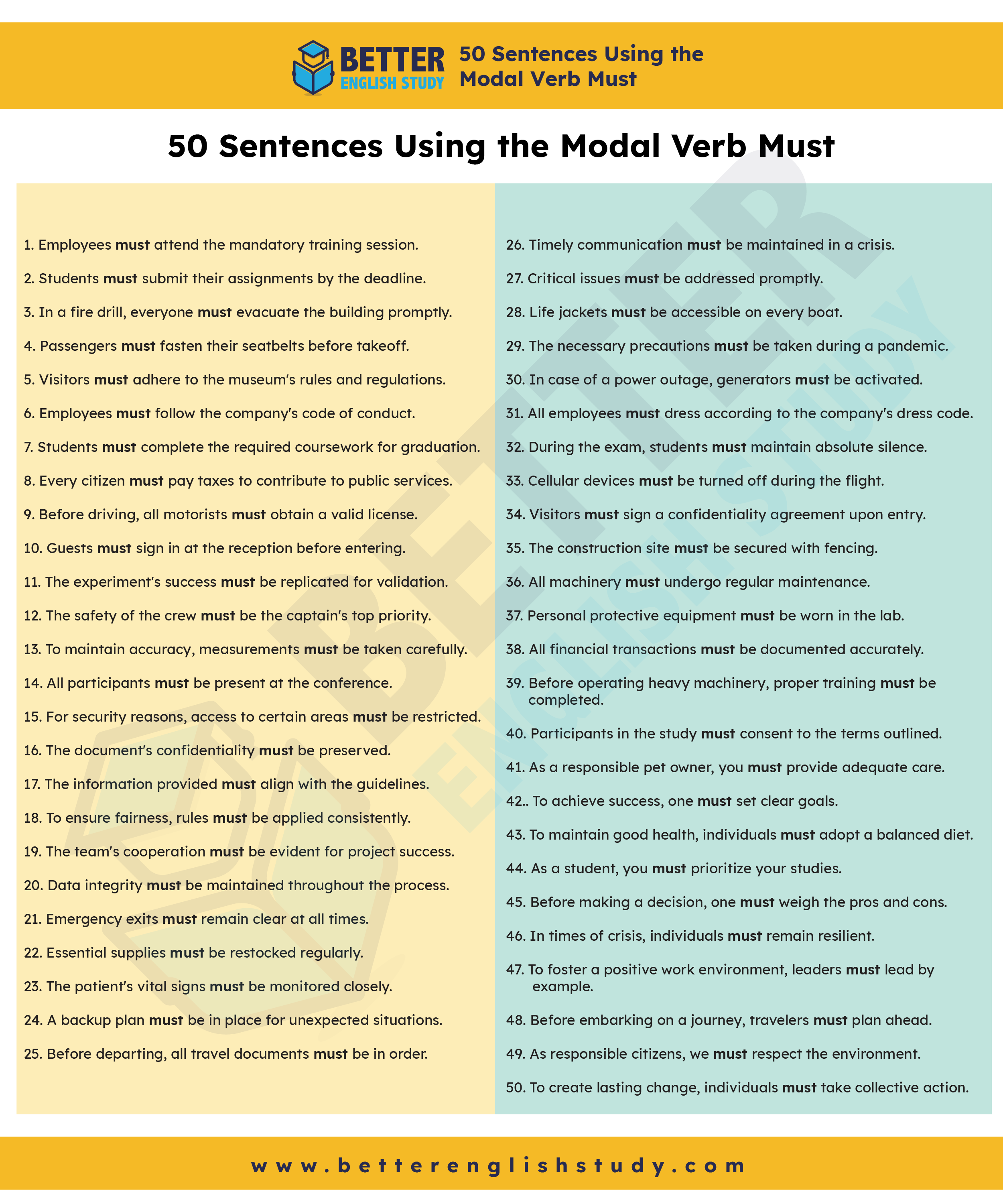 50 sentence of Must