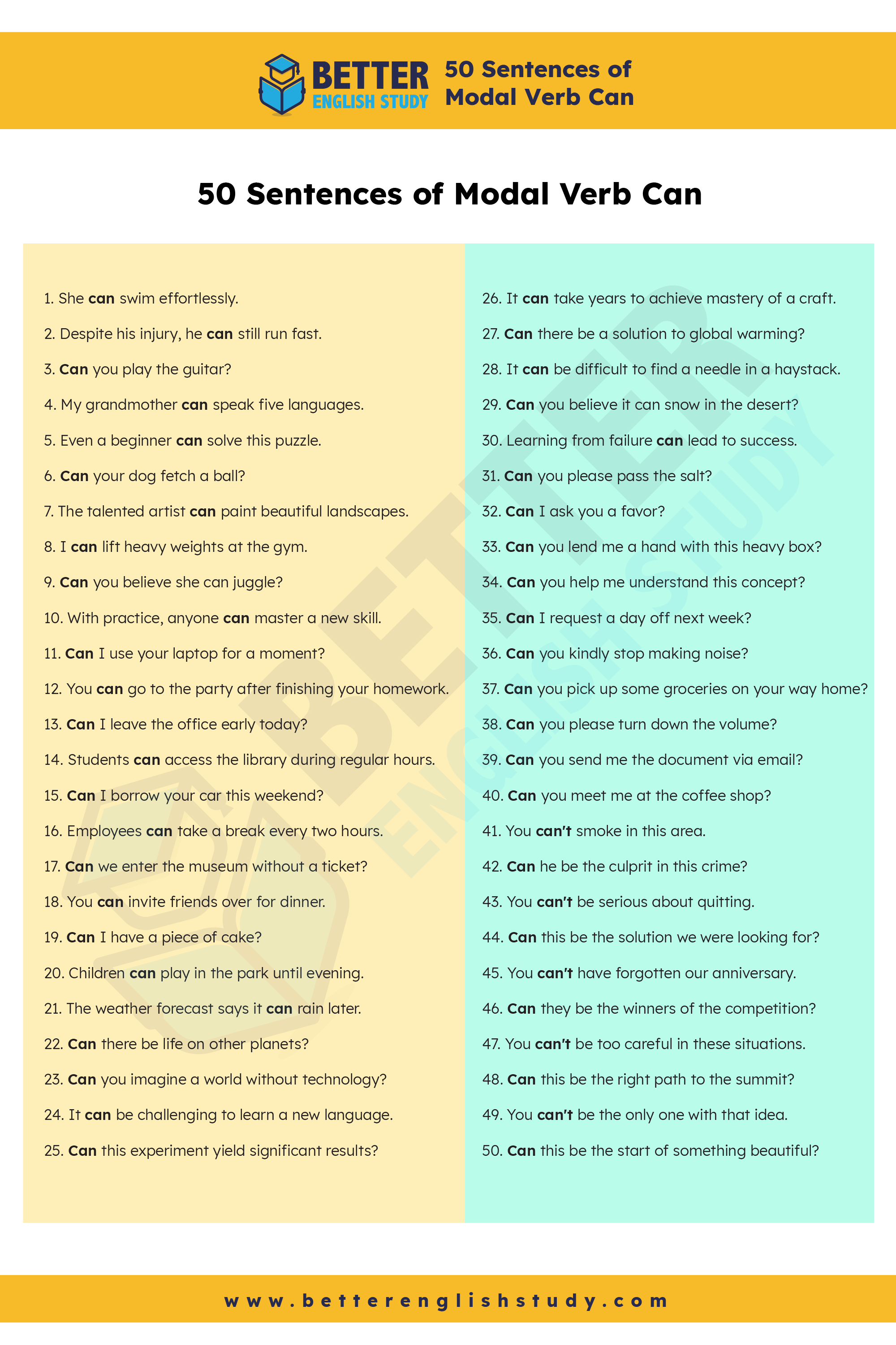 50 Sentences of Modal Verb Can