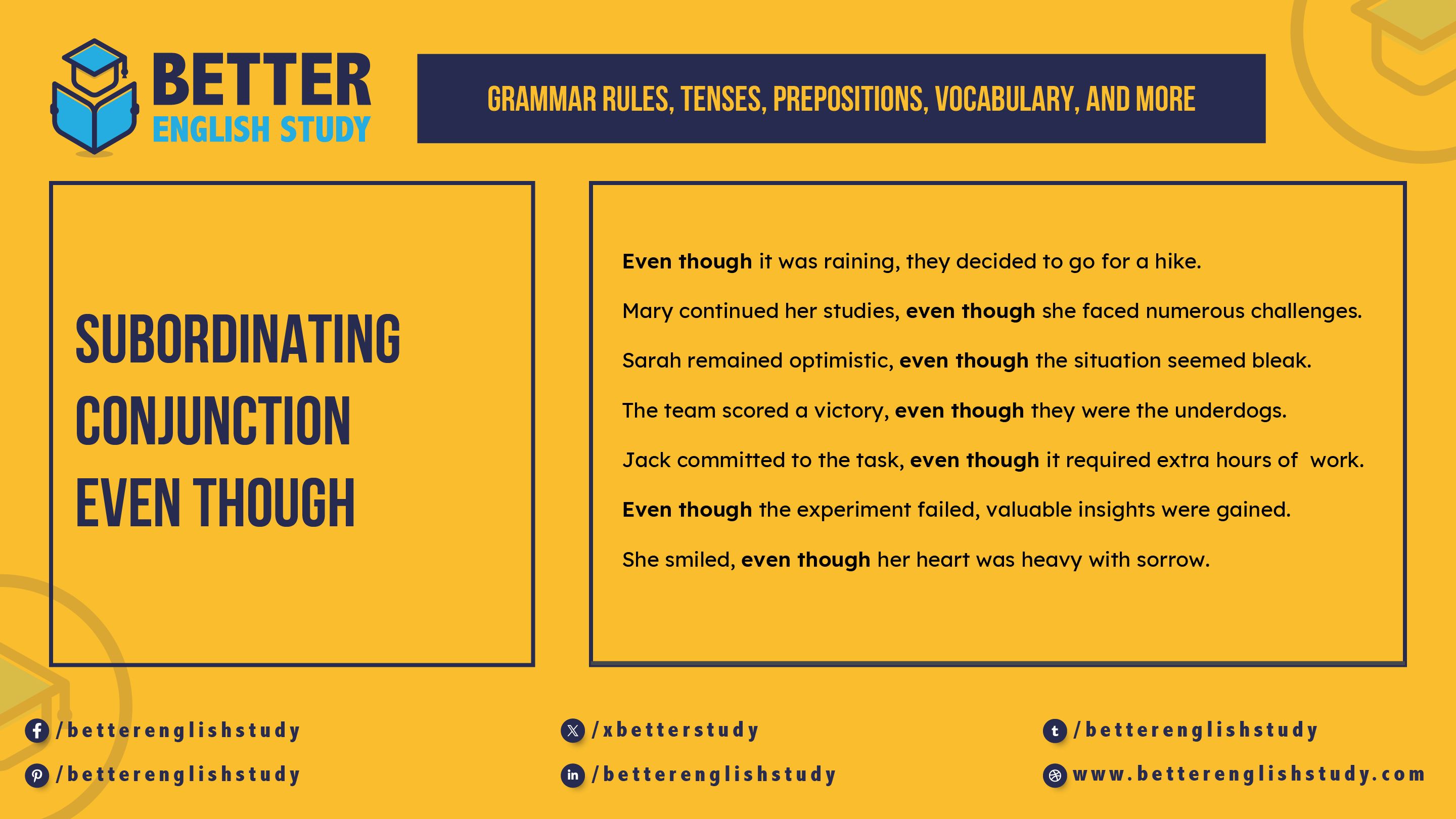 Subordinating Conjunction  Even Though   Example Sentences feature image