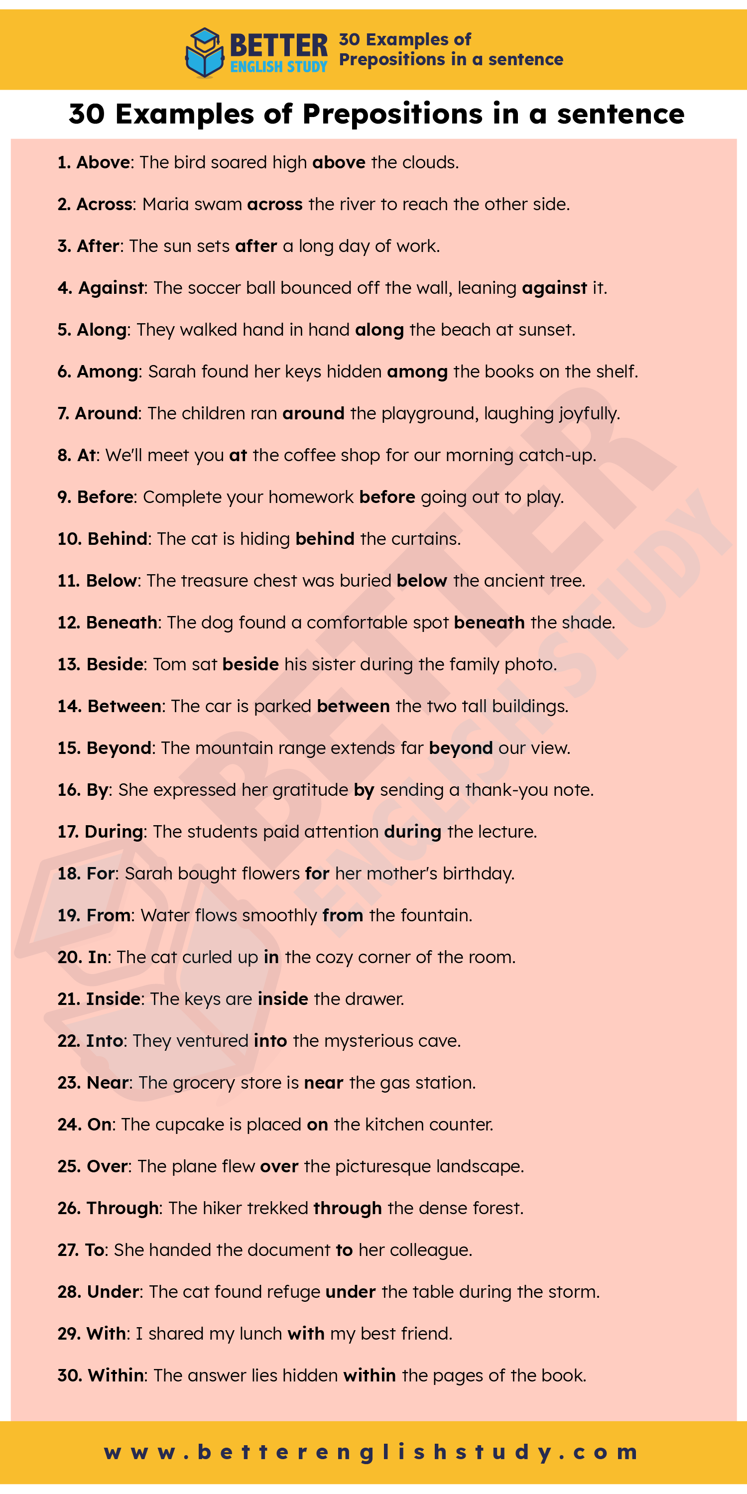 30 Examples of prepositions in a sentence