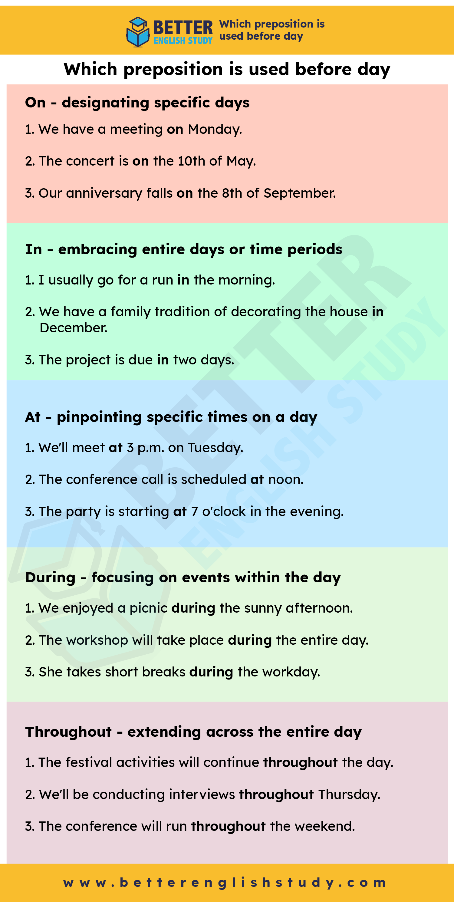 Which preposition is used before day