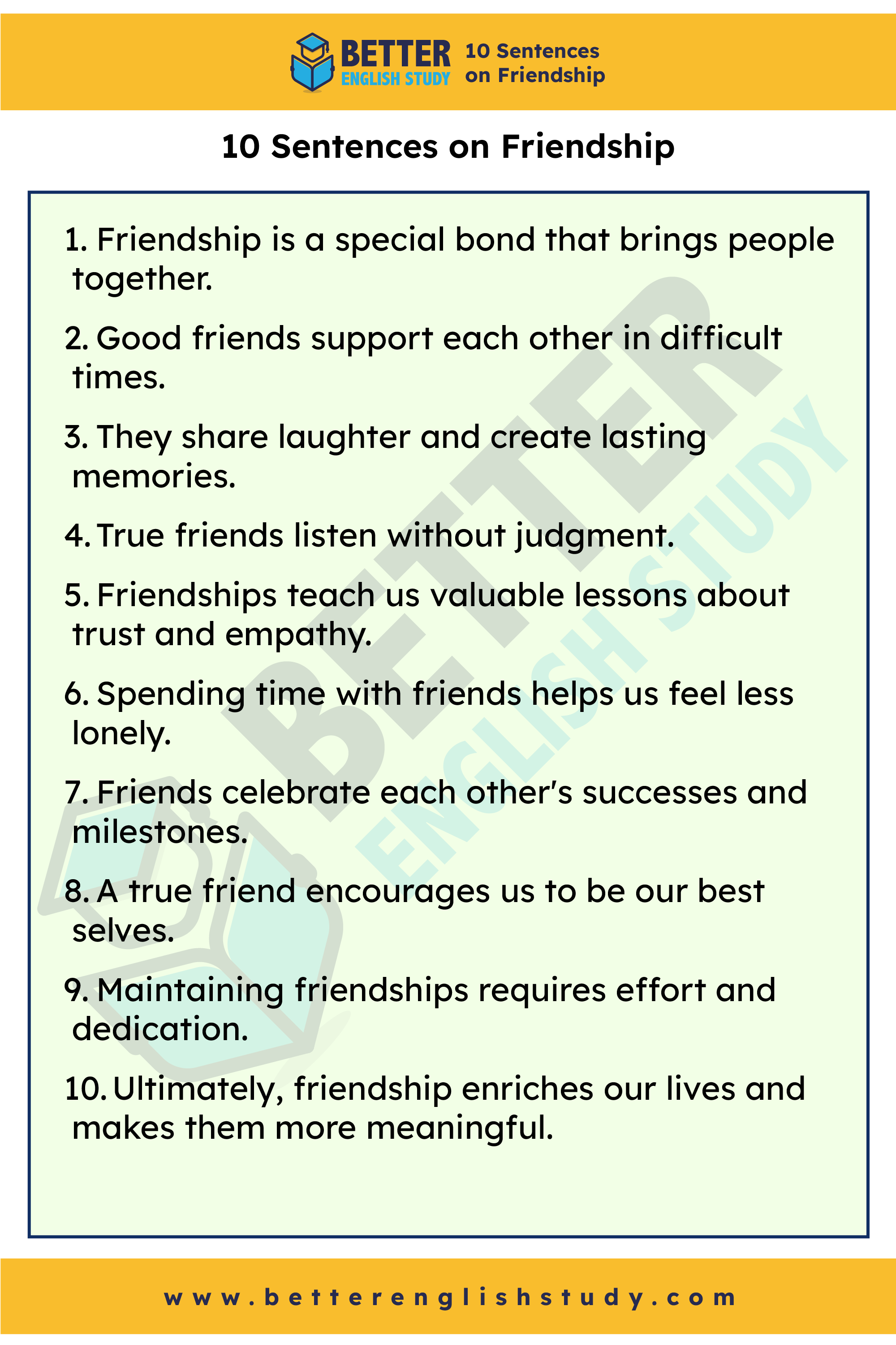 10 Sentences on friendship