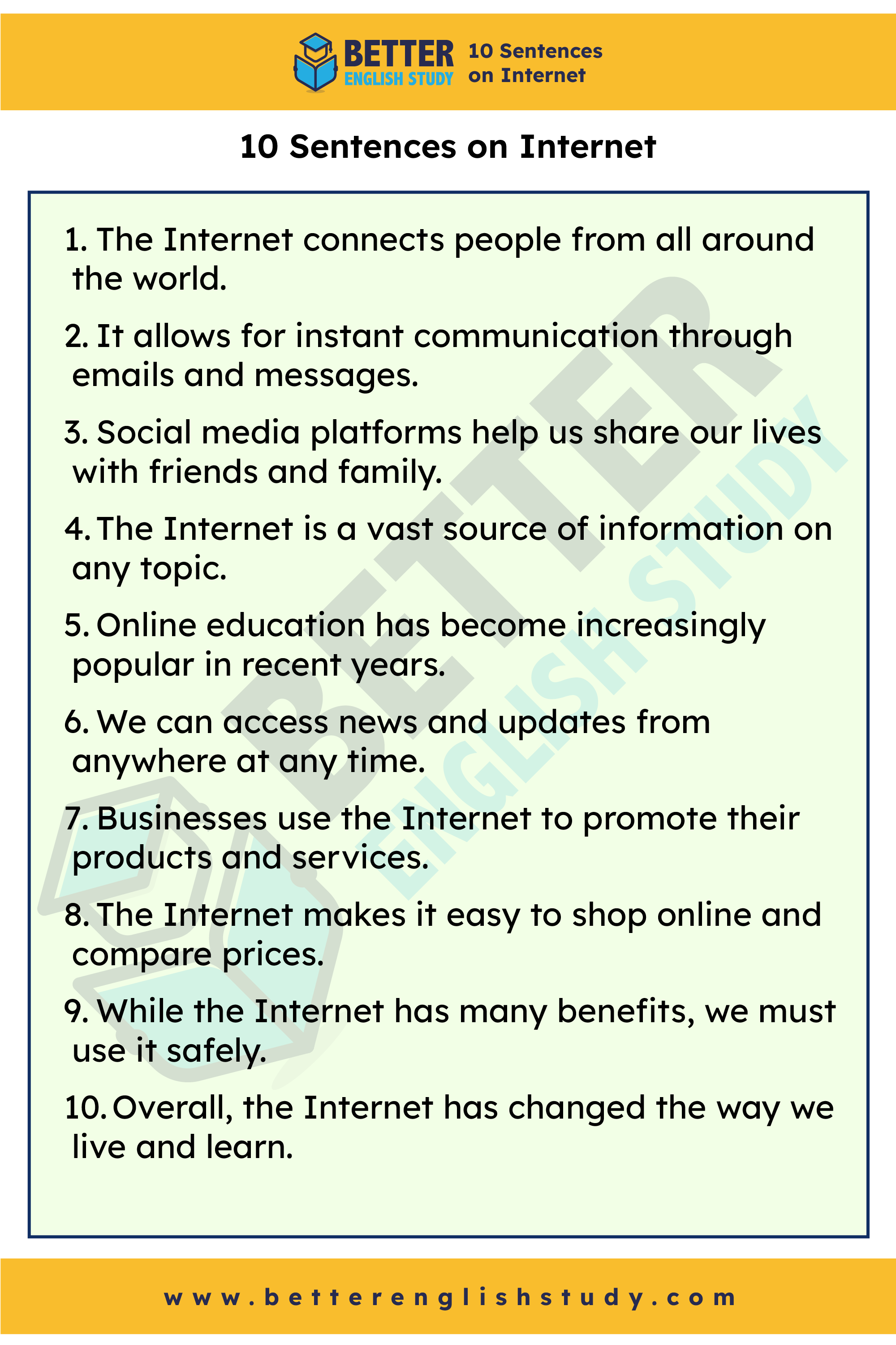 10 Sentences on internet