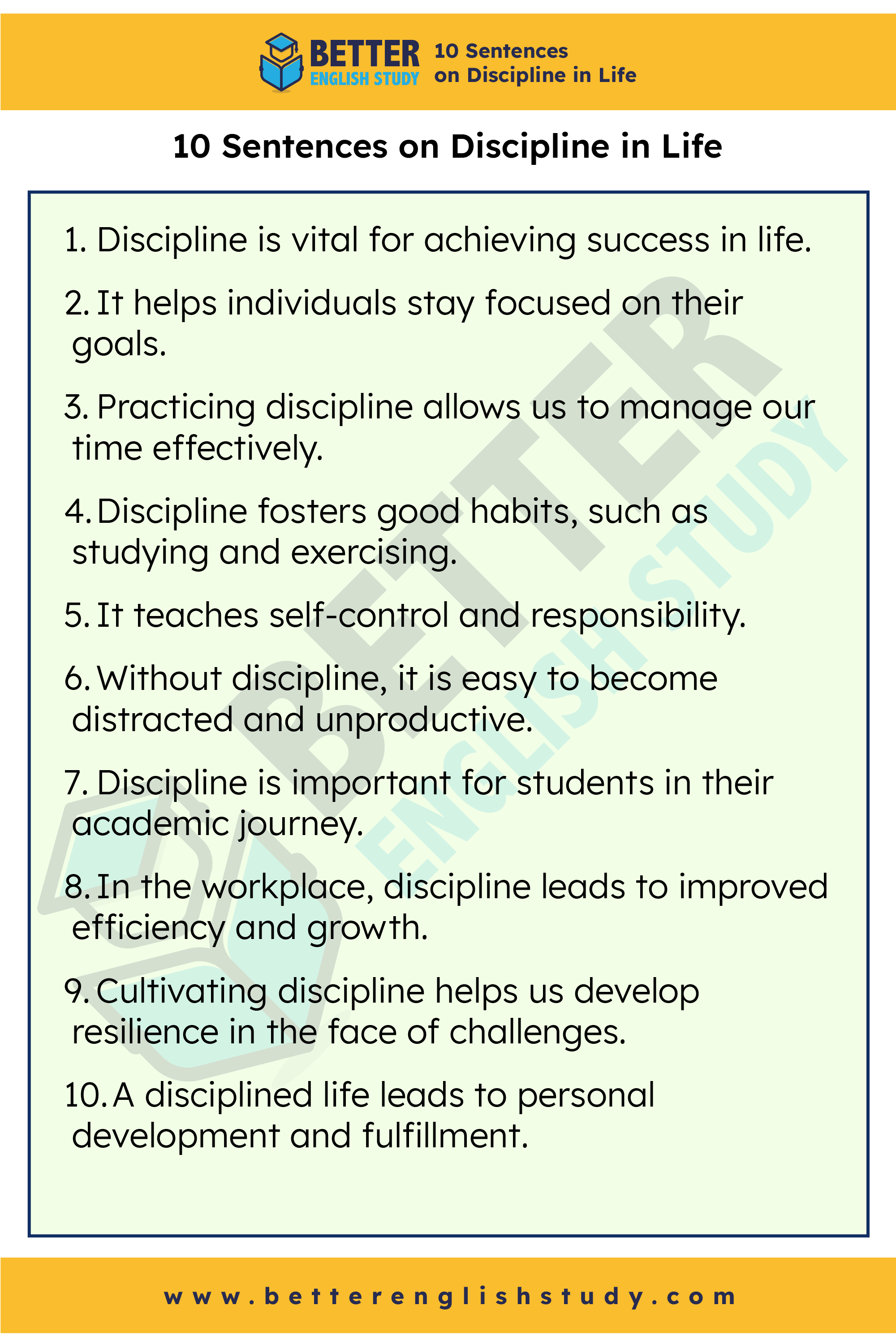 10 sentences on Discipline in Life