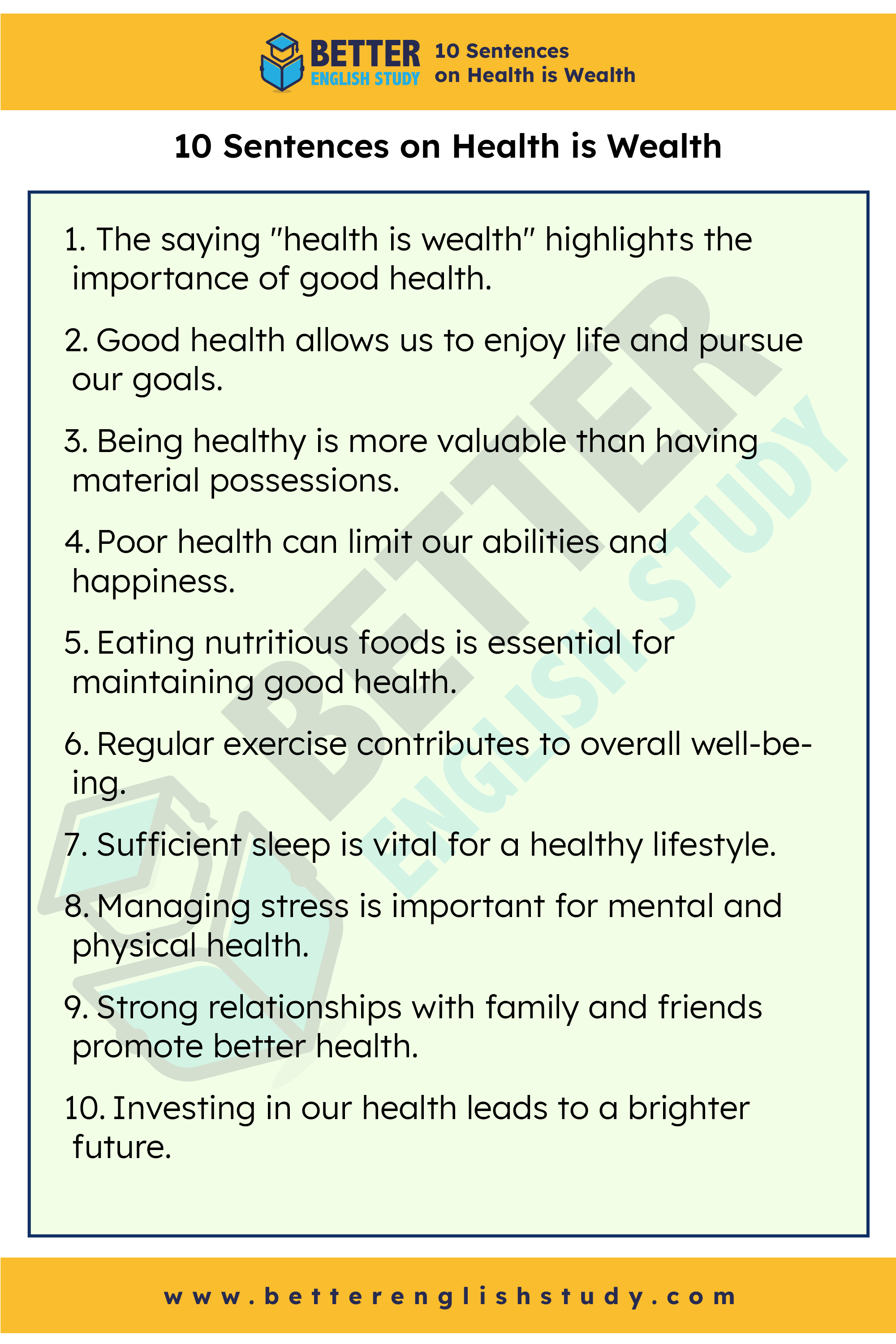 10 sentences on Health is Wealth