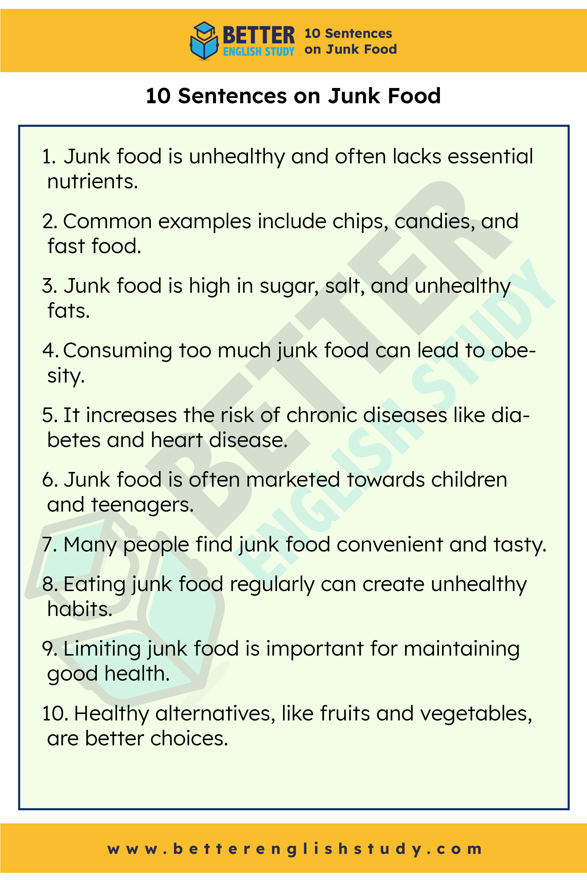 10 sentences on Junk Food