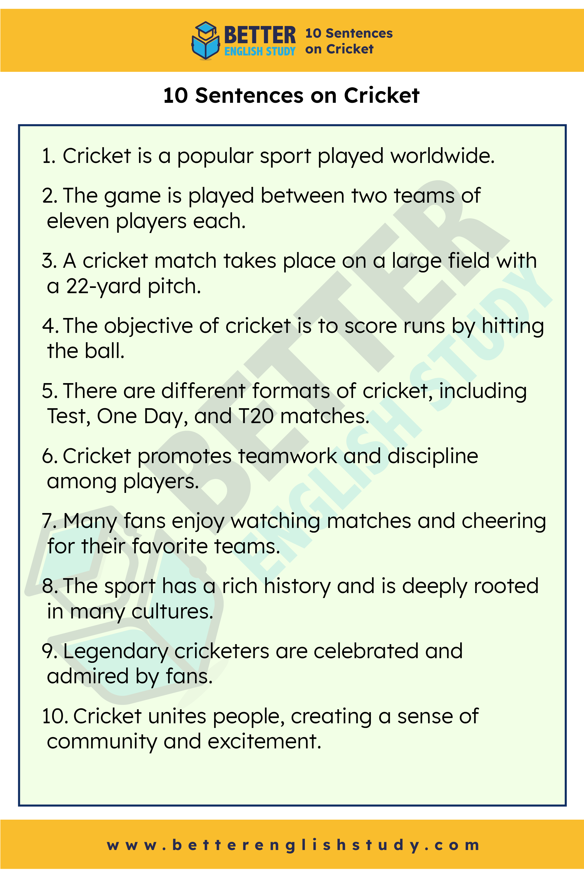 10 sentences on cricket