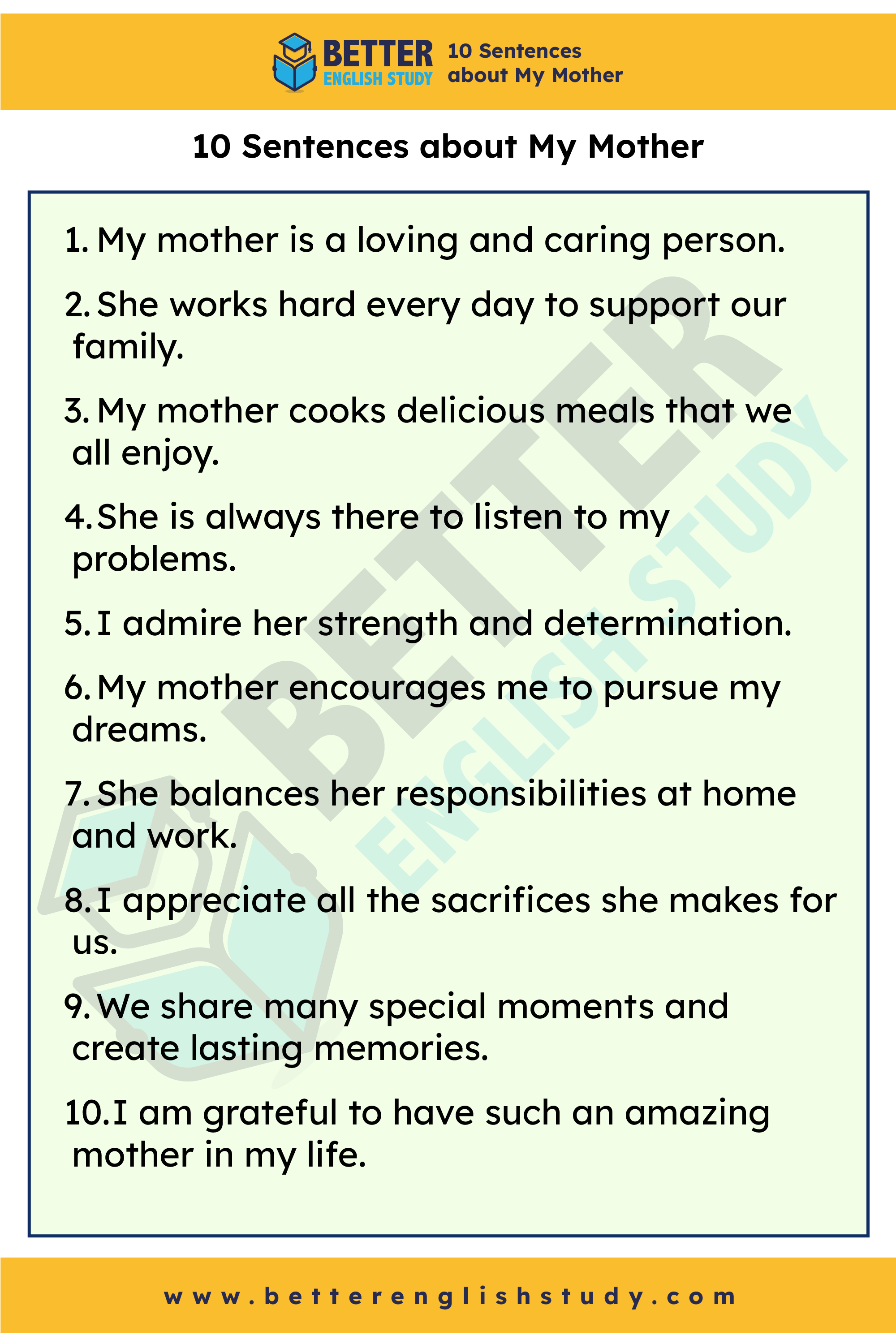 10 sentences on my mother