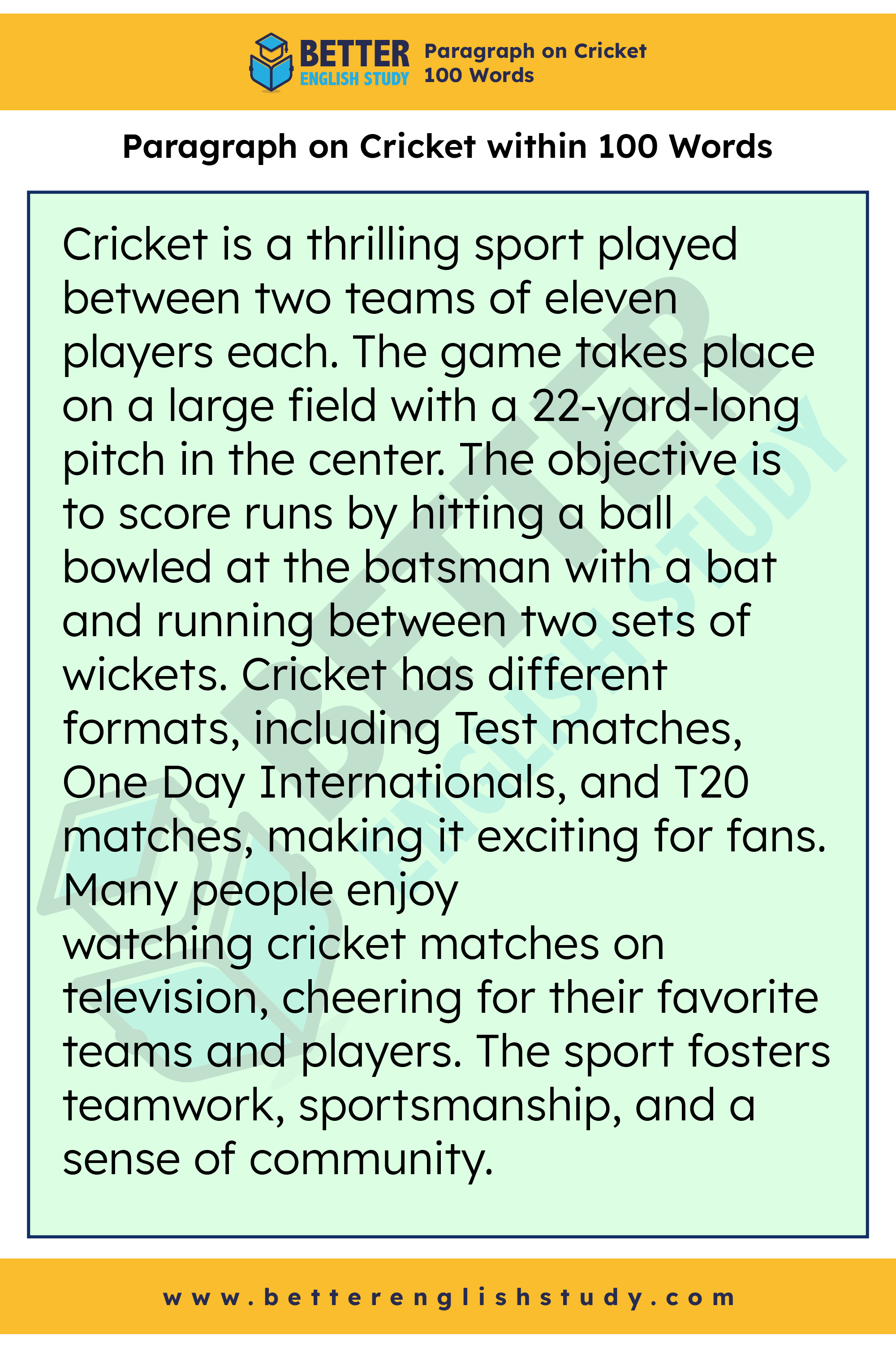 Paragraph on Cricket 100