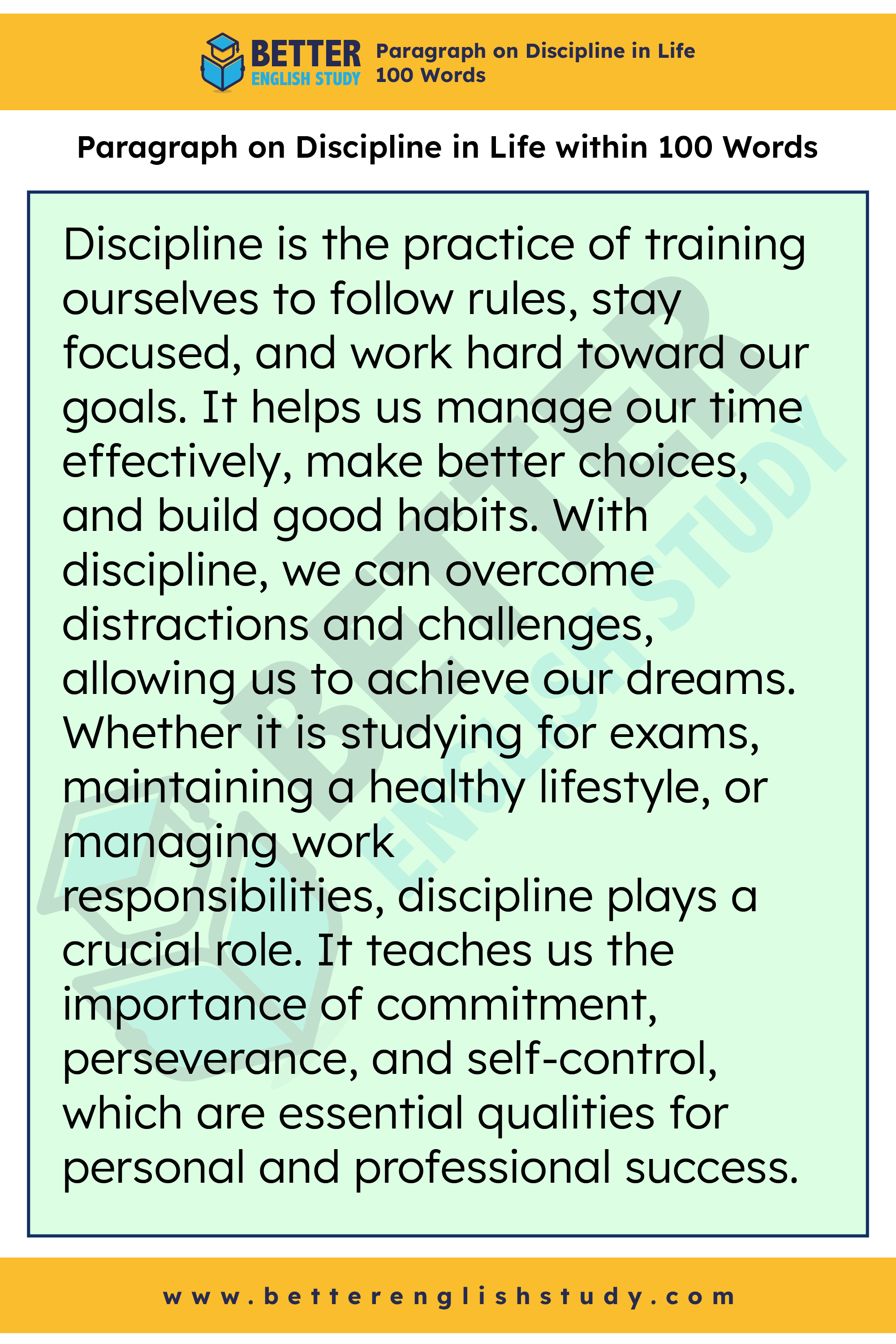 Paragraph on Discipline in Life 100