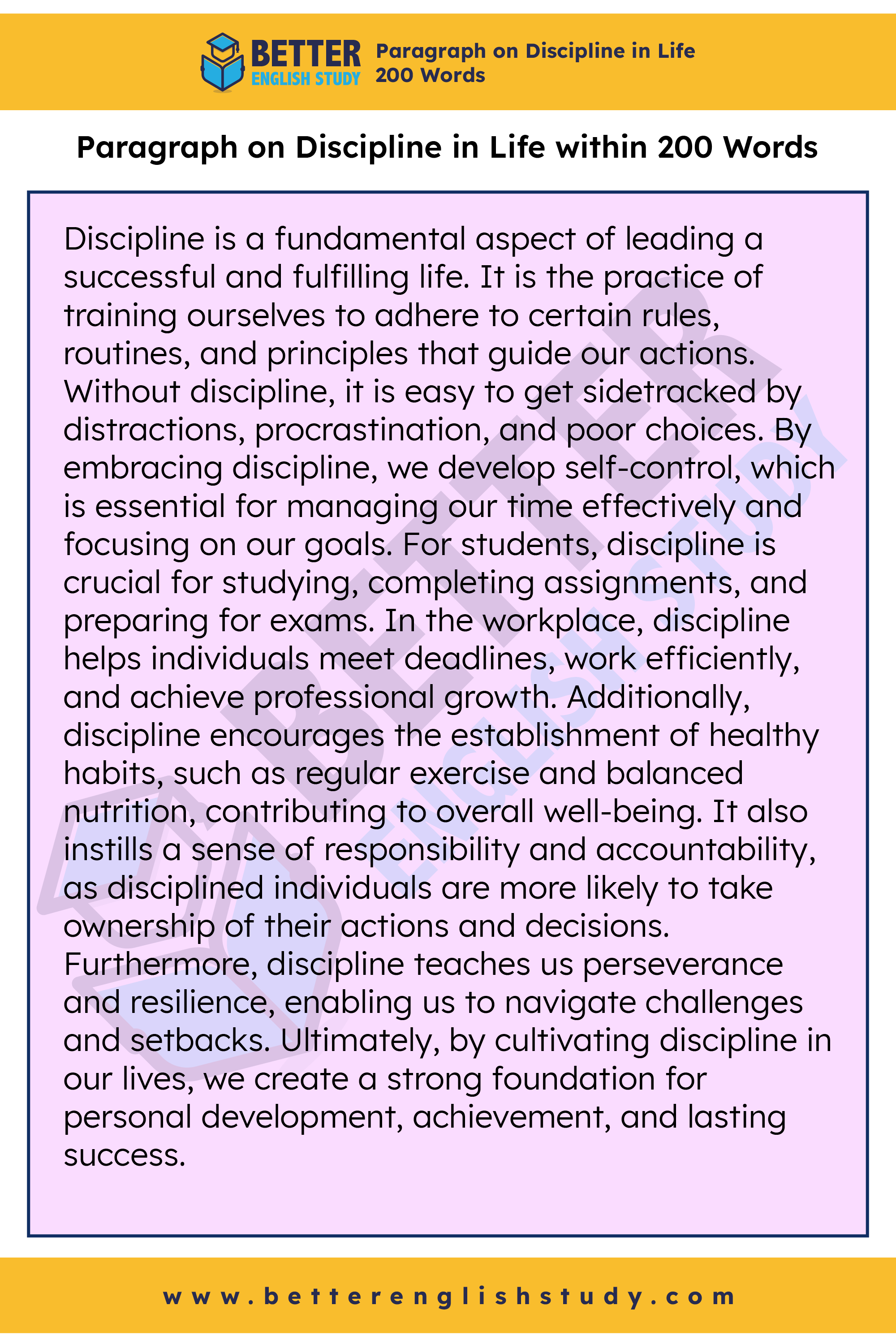 Paragraph on Discipline in Life 200