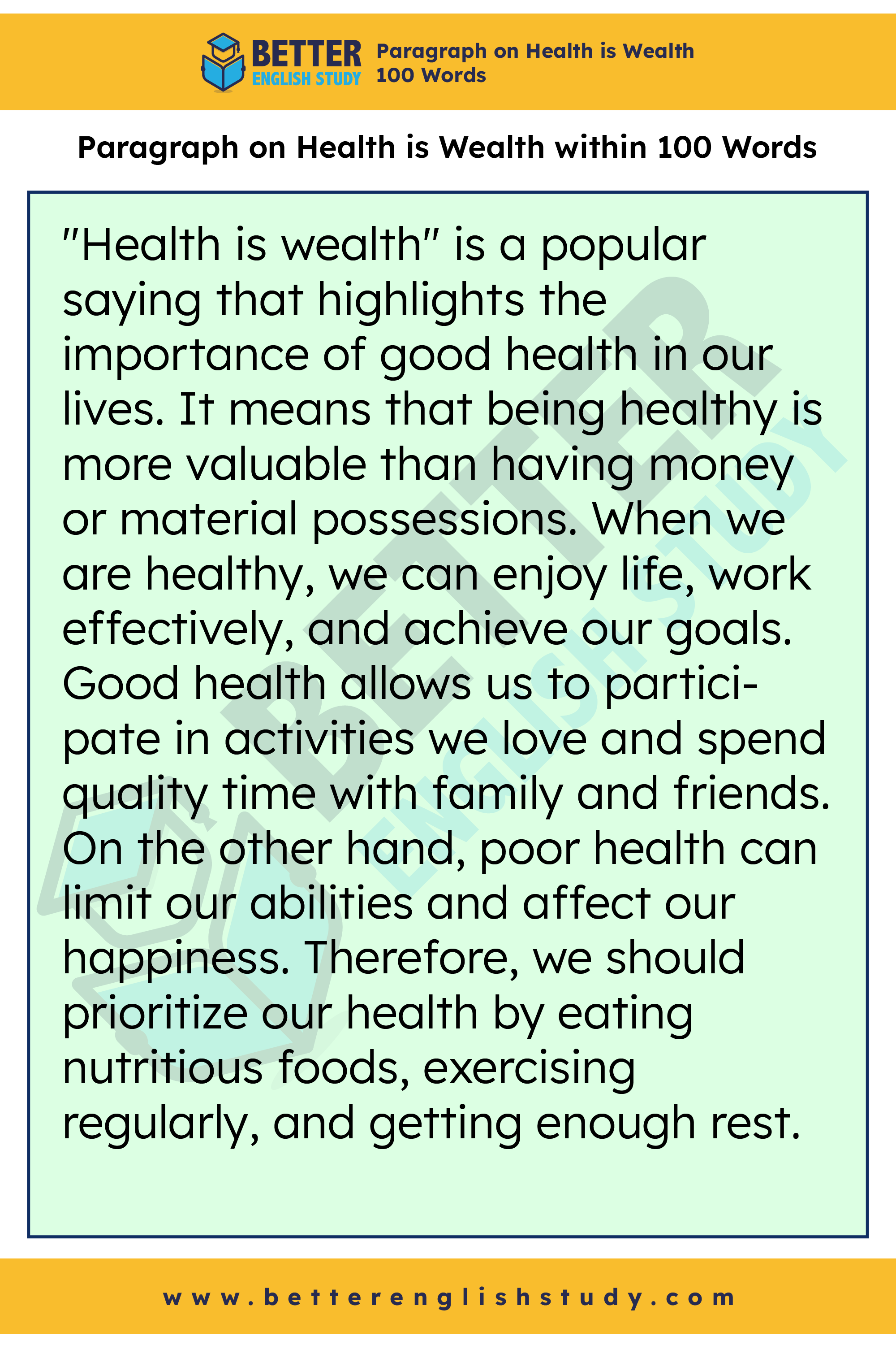 Paragraph on Health is Wealth 100