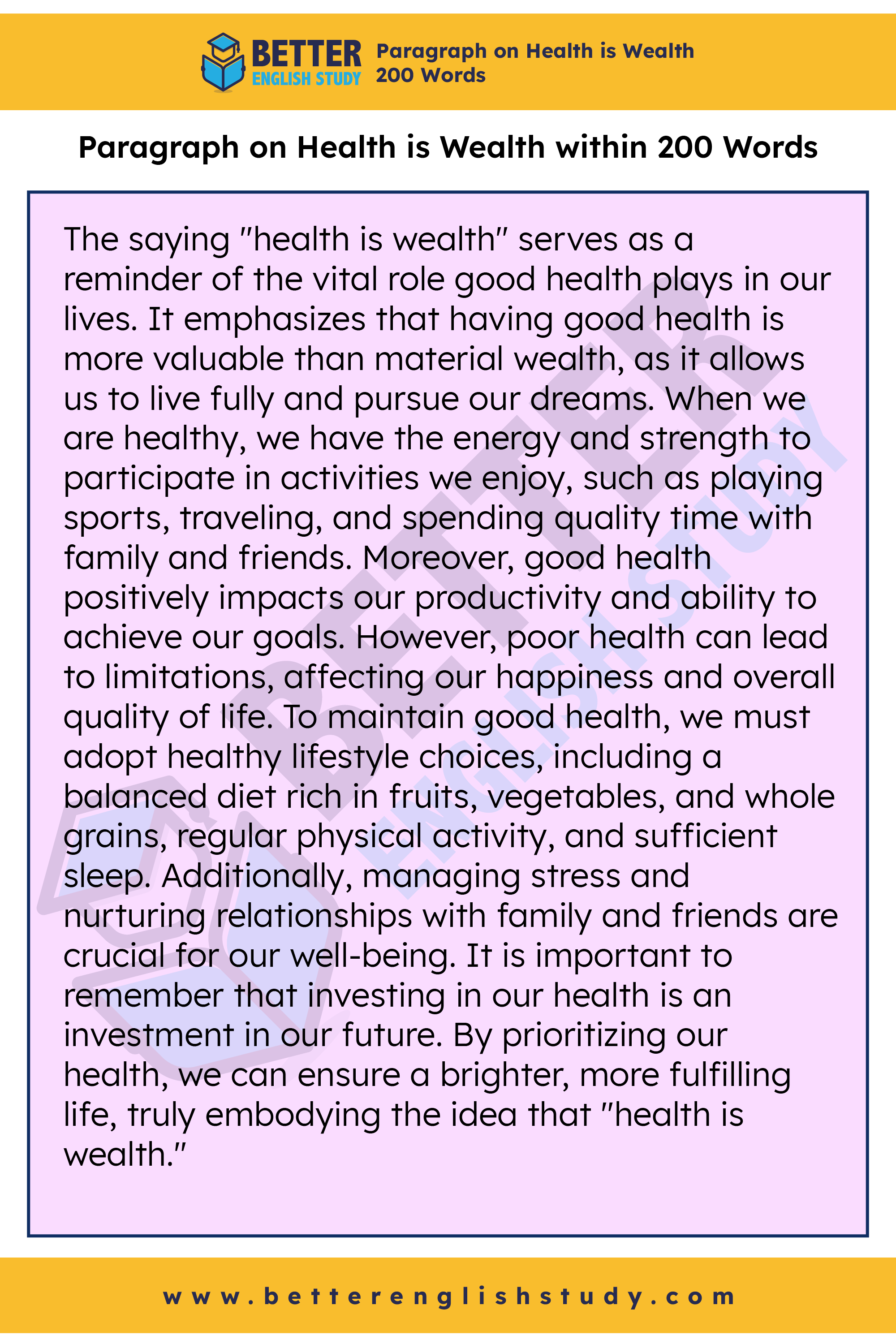 Paragraph on Health is Wealth 200 words