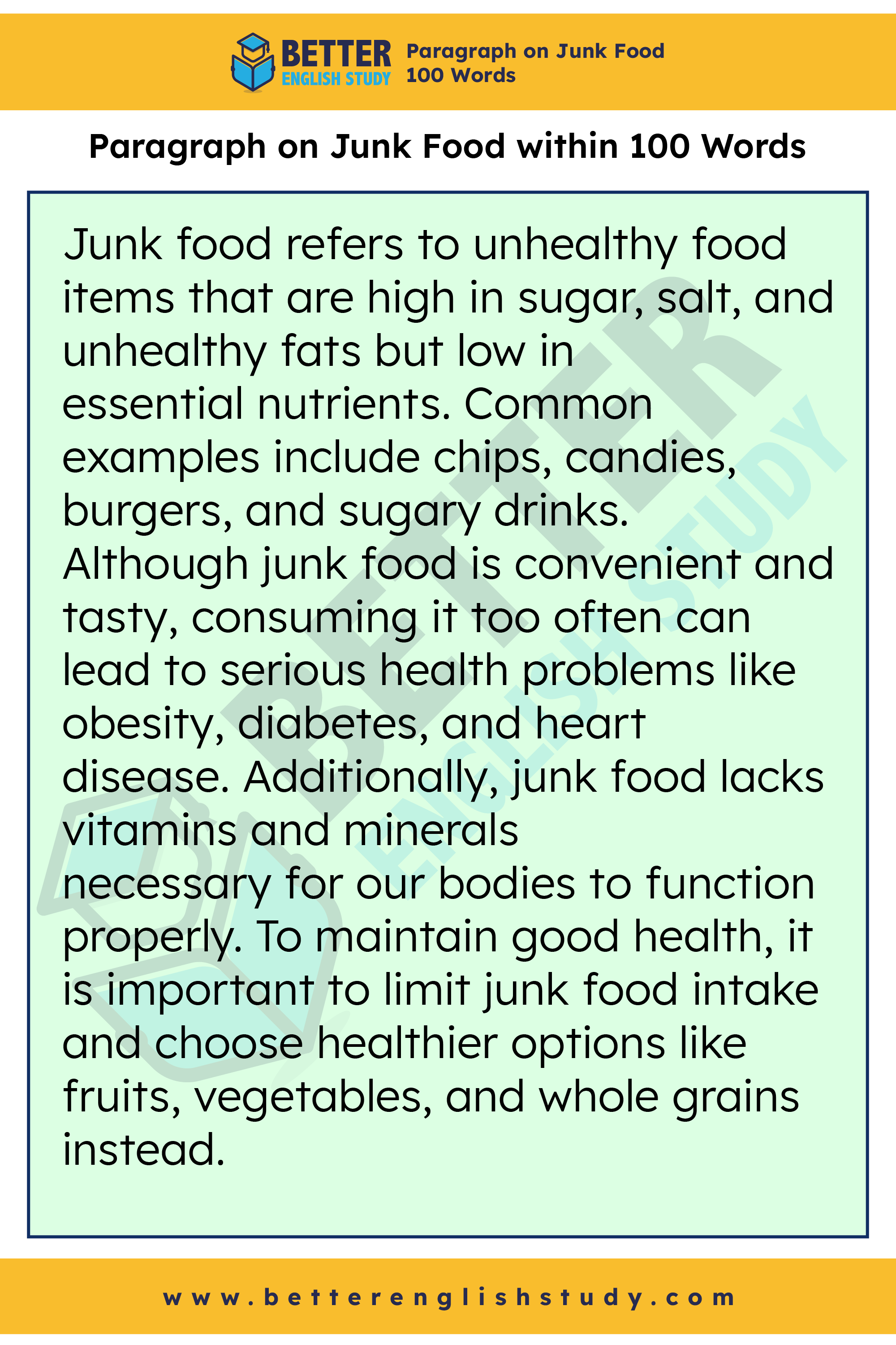 Paragraph on Junk Food 100 words