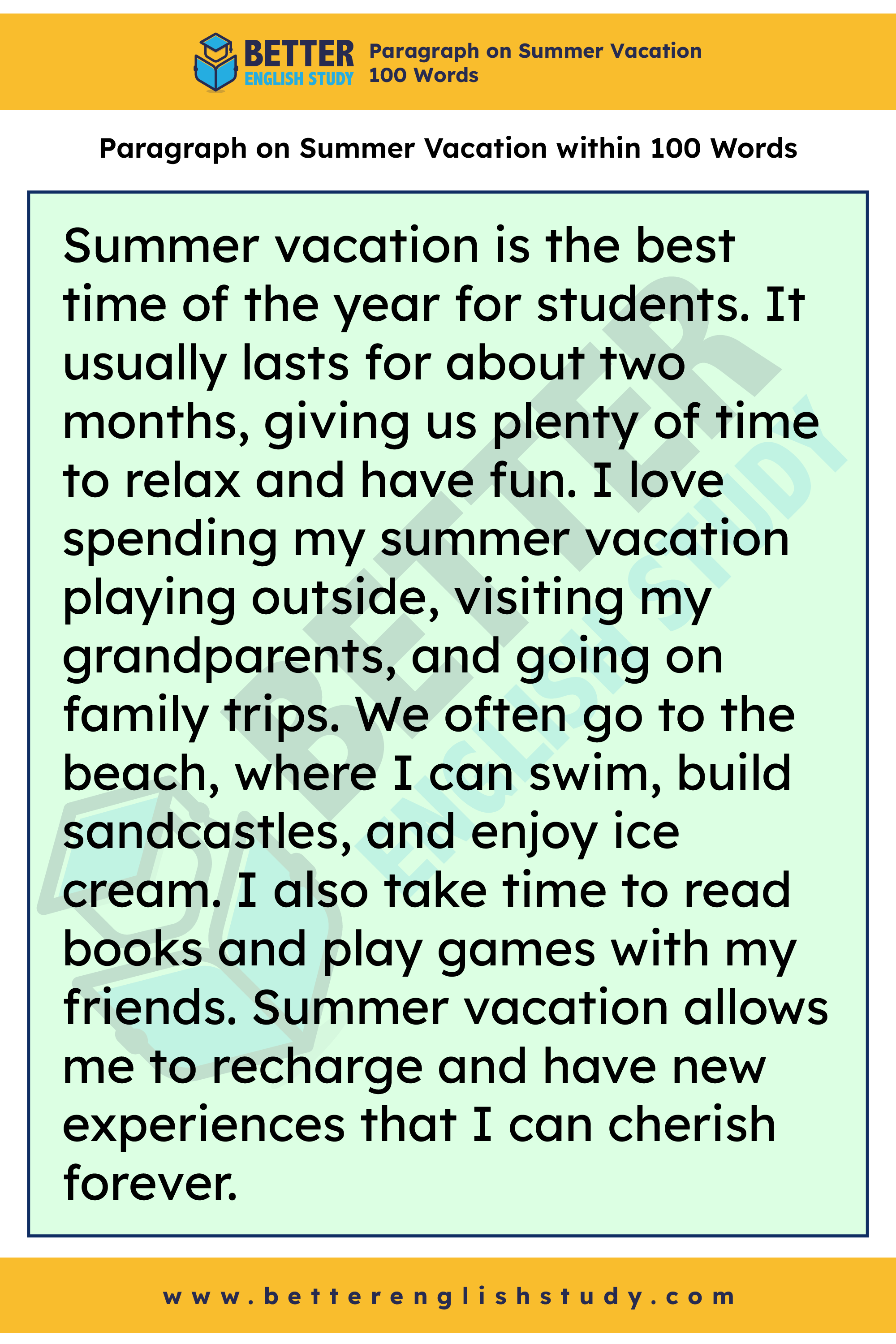 A Paragraph on Summer Vacation 100 words