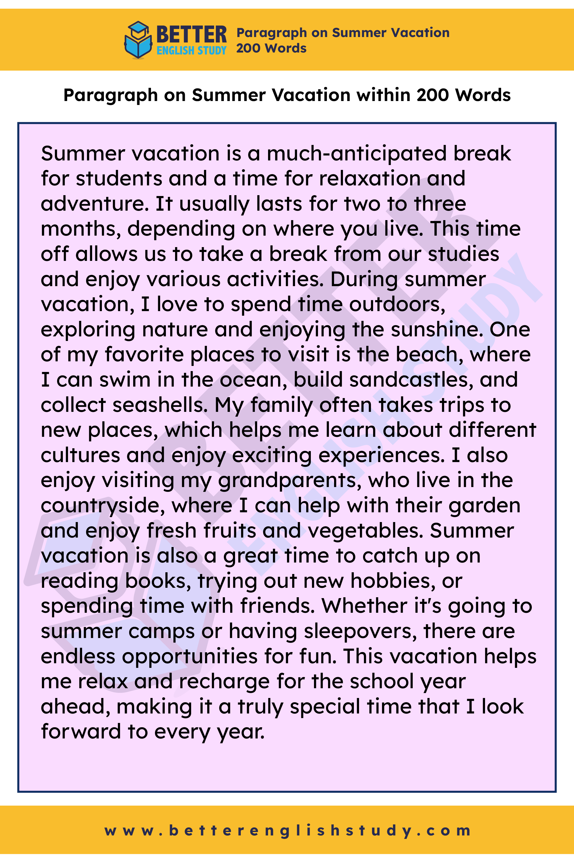 A Paragraph on Summer Vacation 200 words