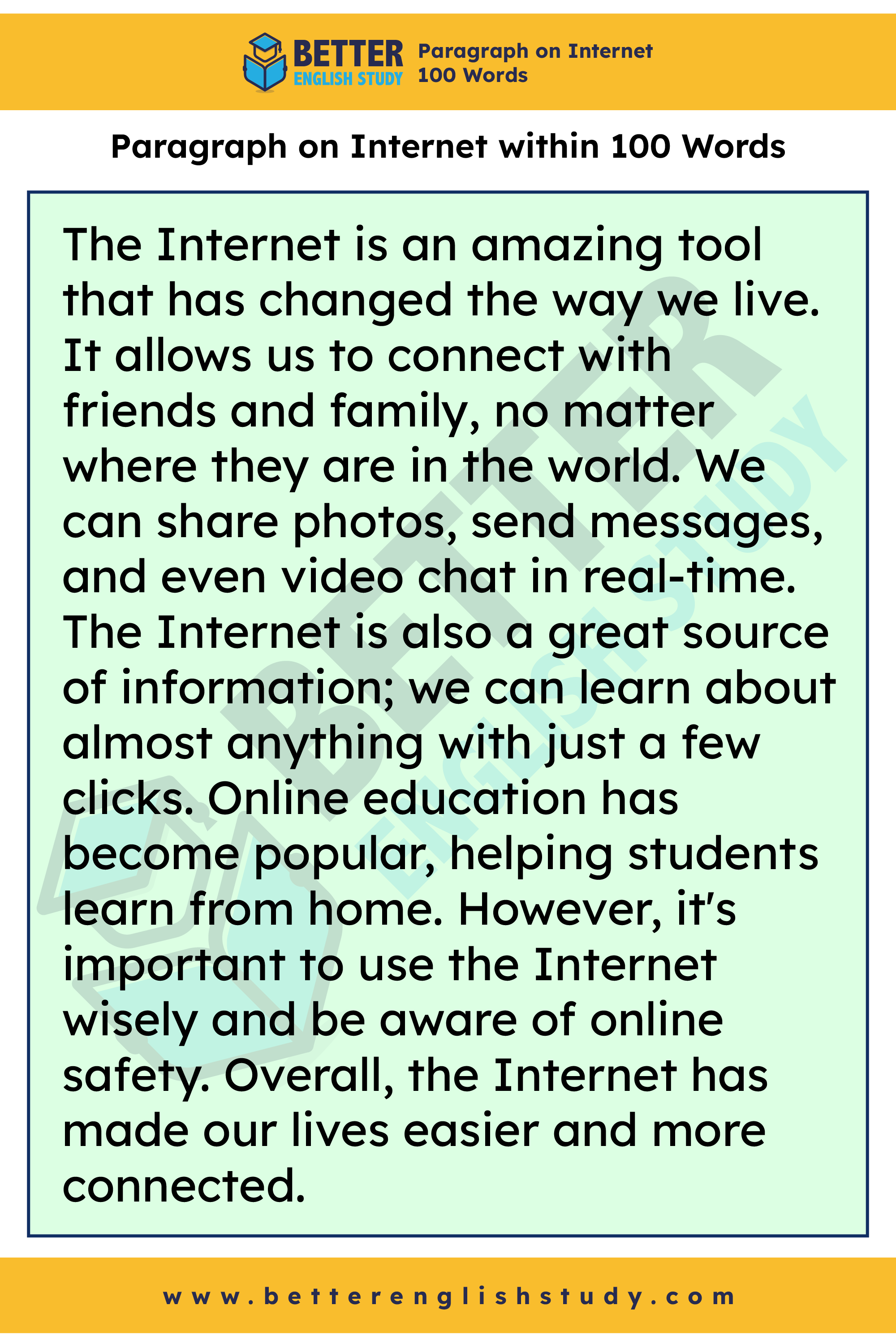 Paragraph on internet 100 words