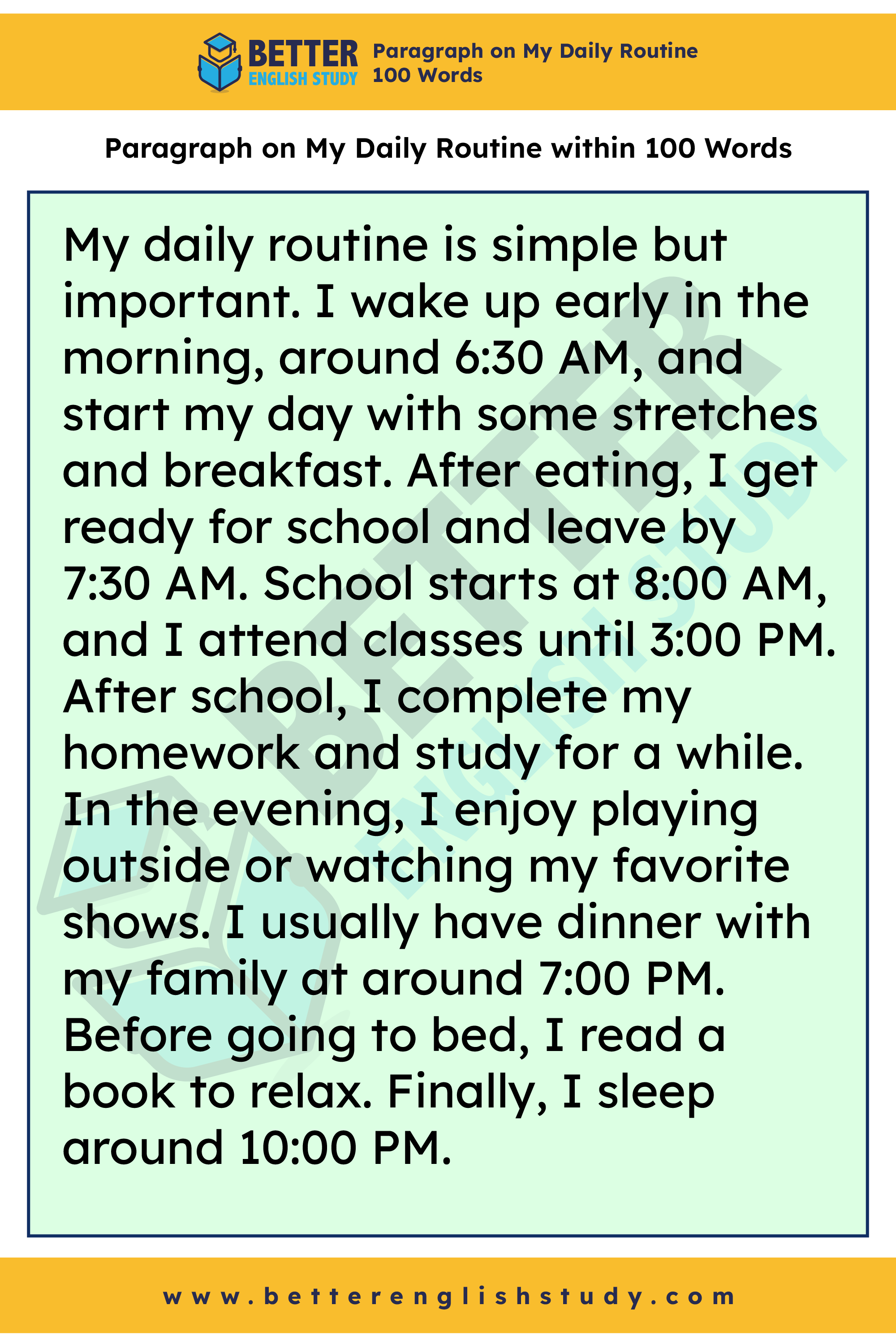 A Paragraph on My Daily Routine 100 words