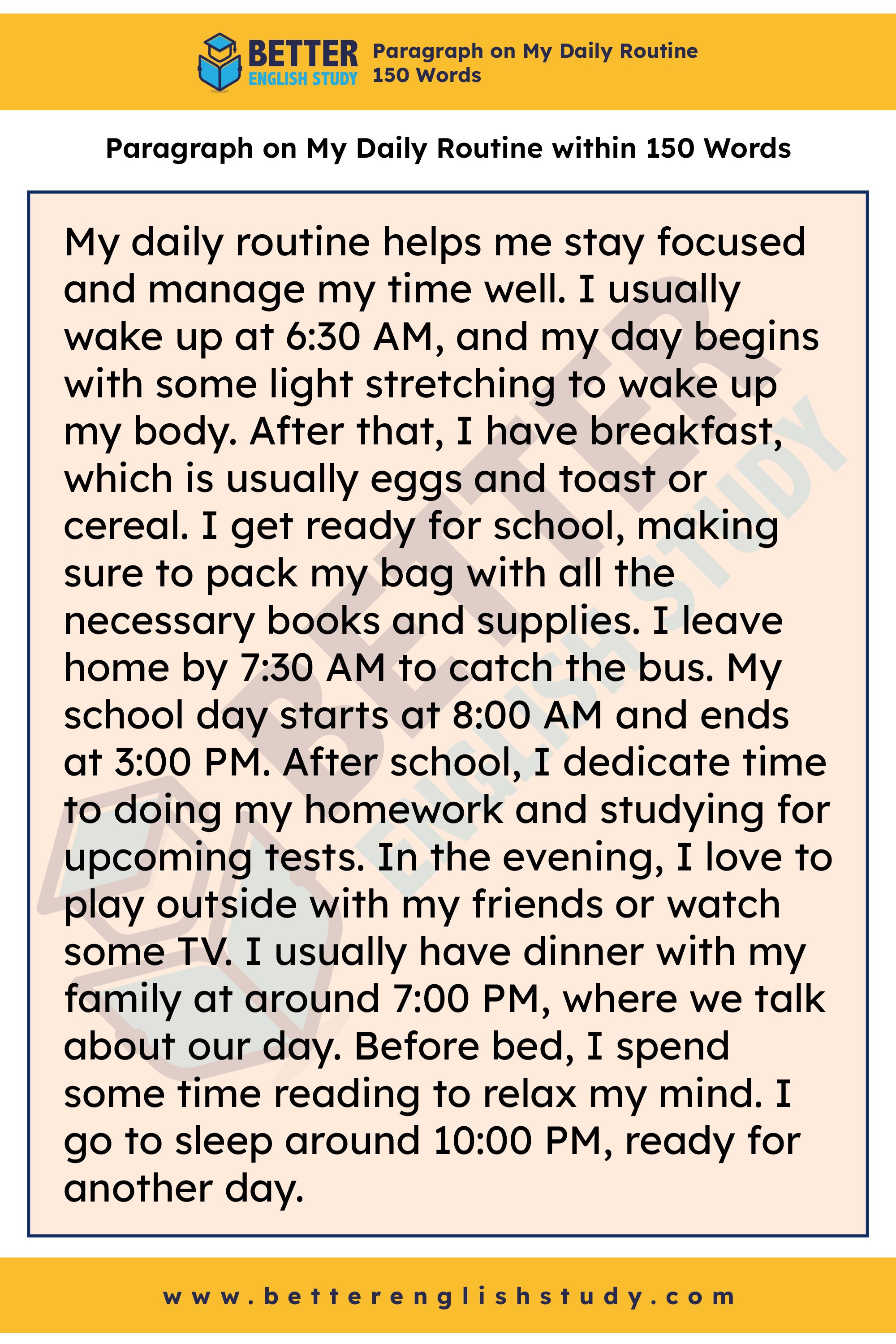 A Paragraph on My Daily Routine 150 words