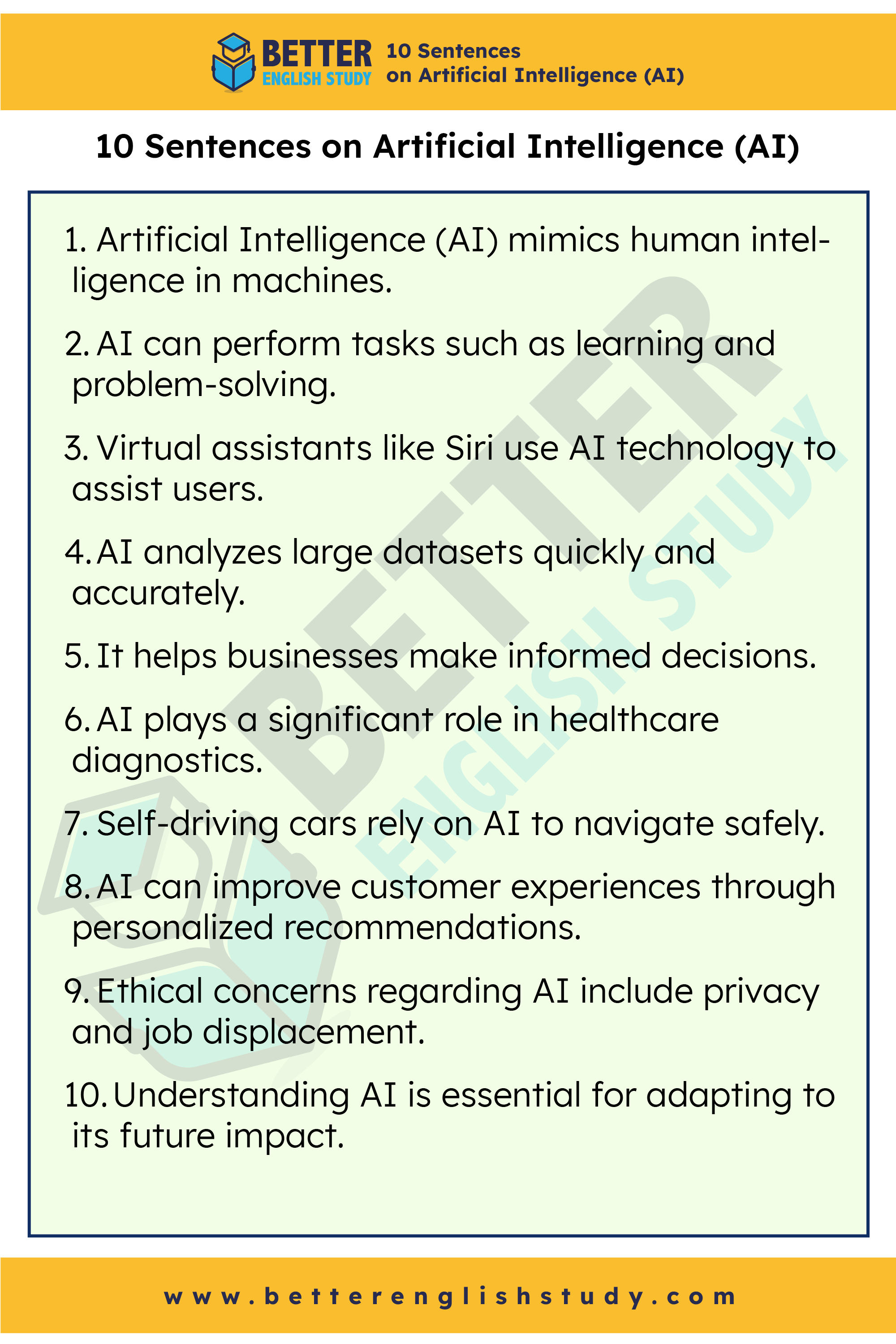 10 sentences on Artificial Intelligence (AI)