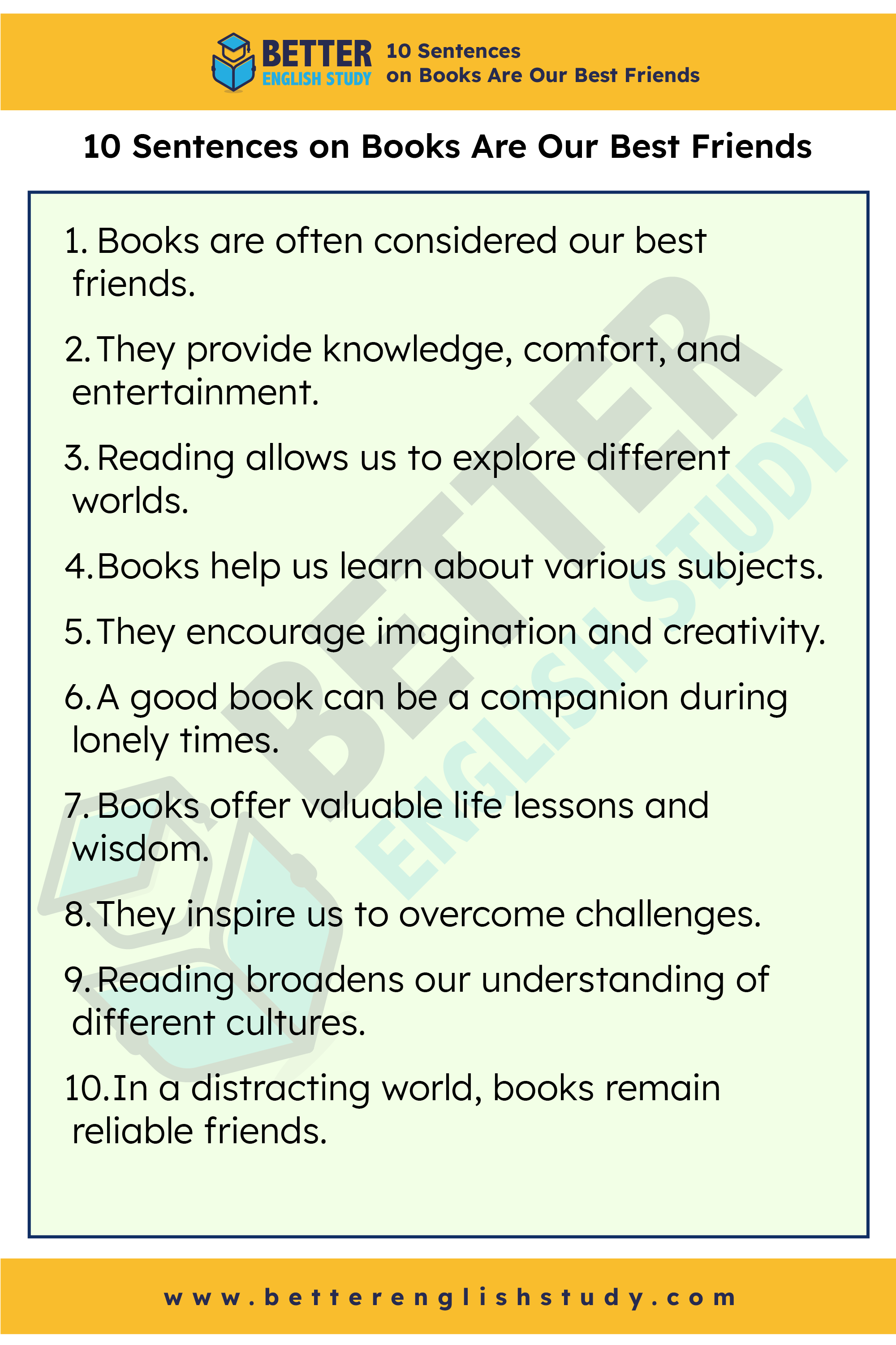  10 sentences on Books Are Our Best Friends 