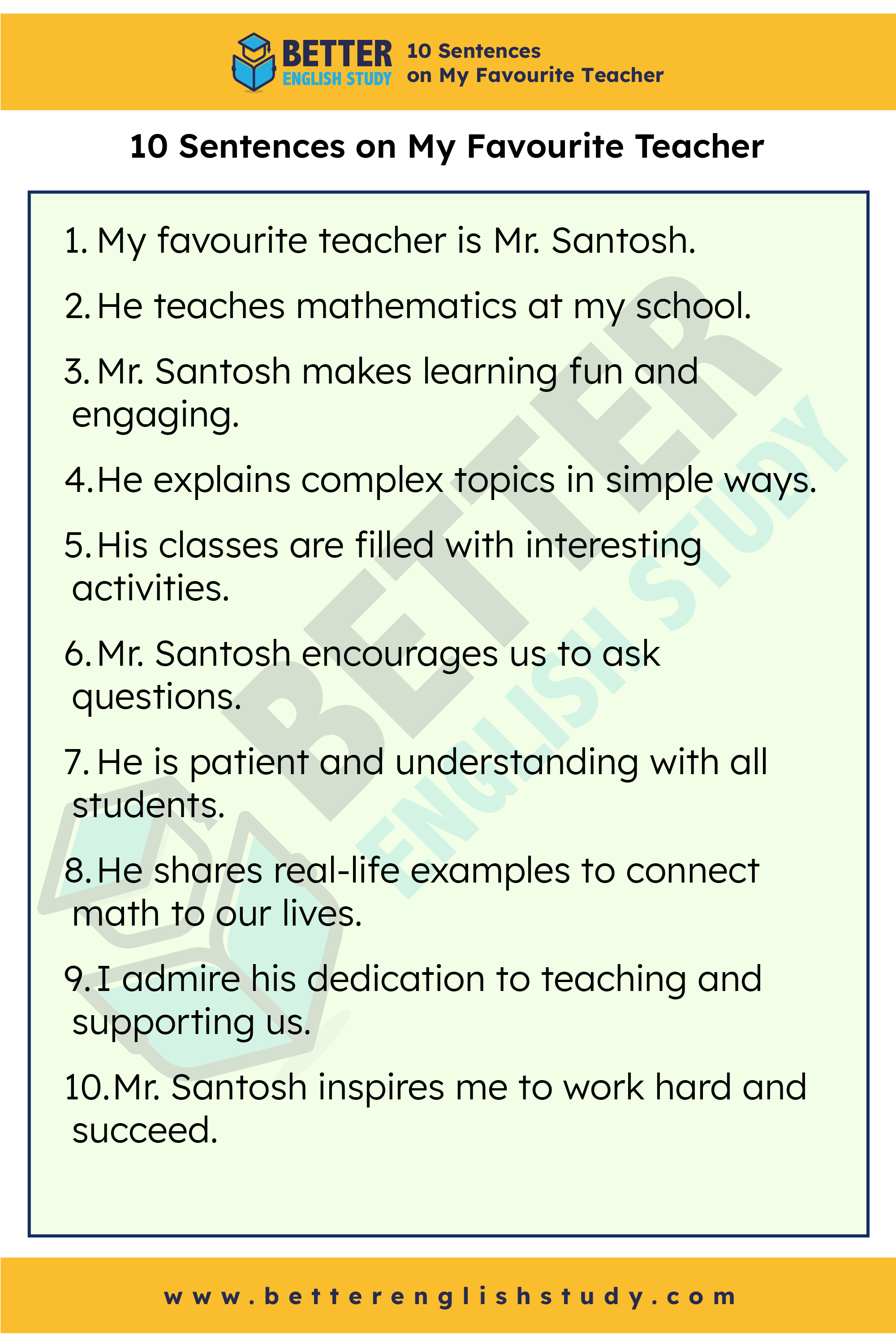 10 sentences on My Favourite Teacher