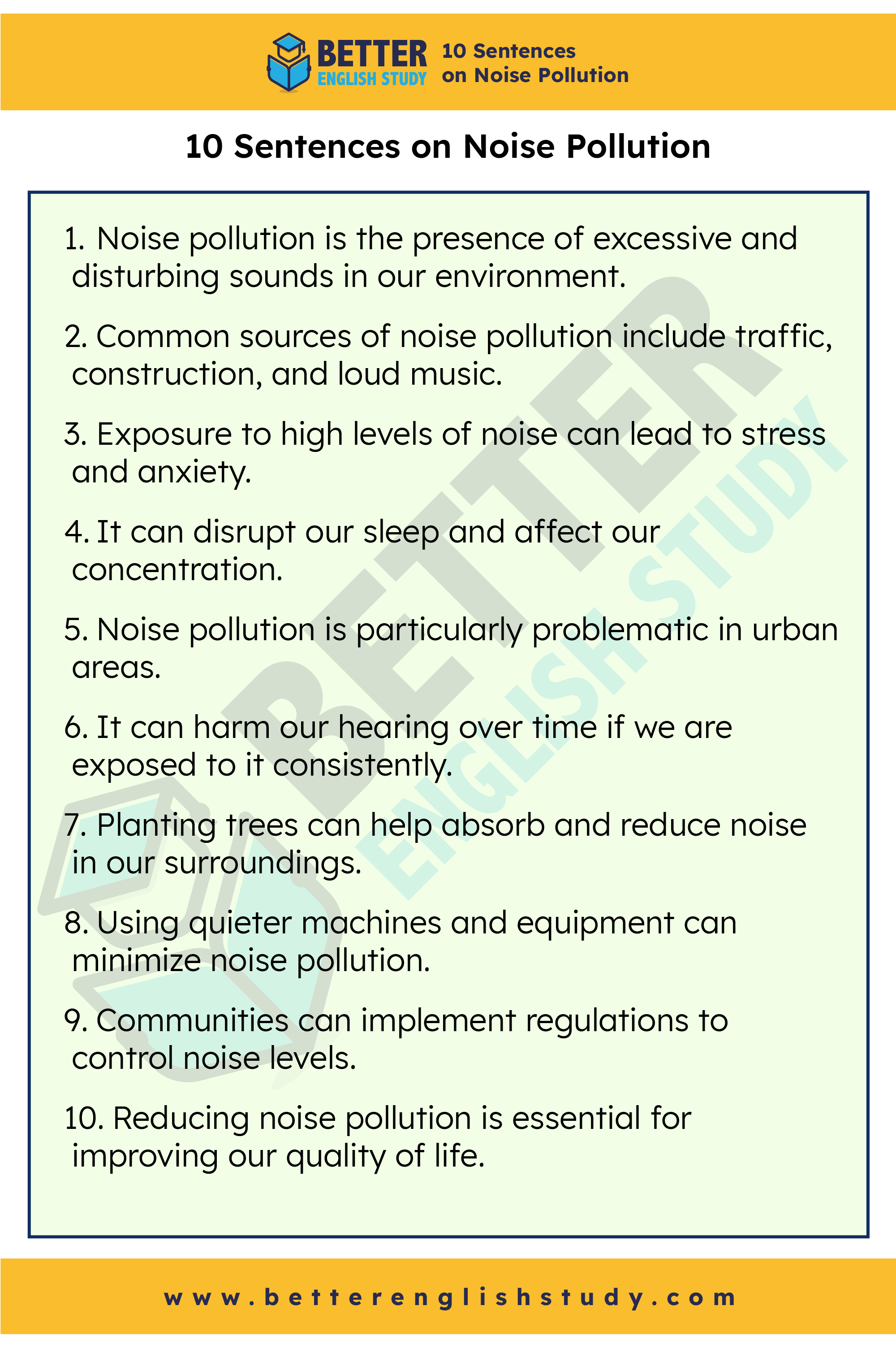 10 sentences on Noise Pollution