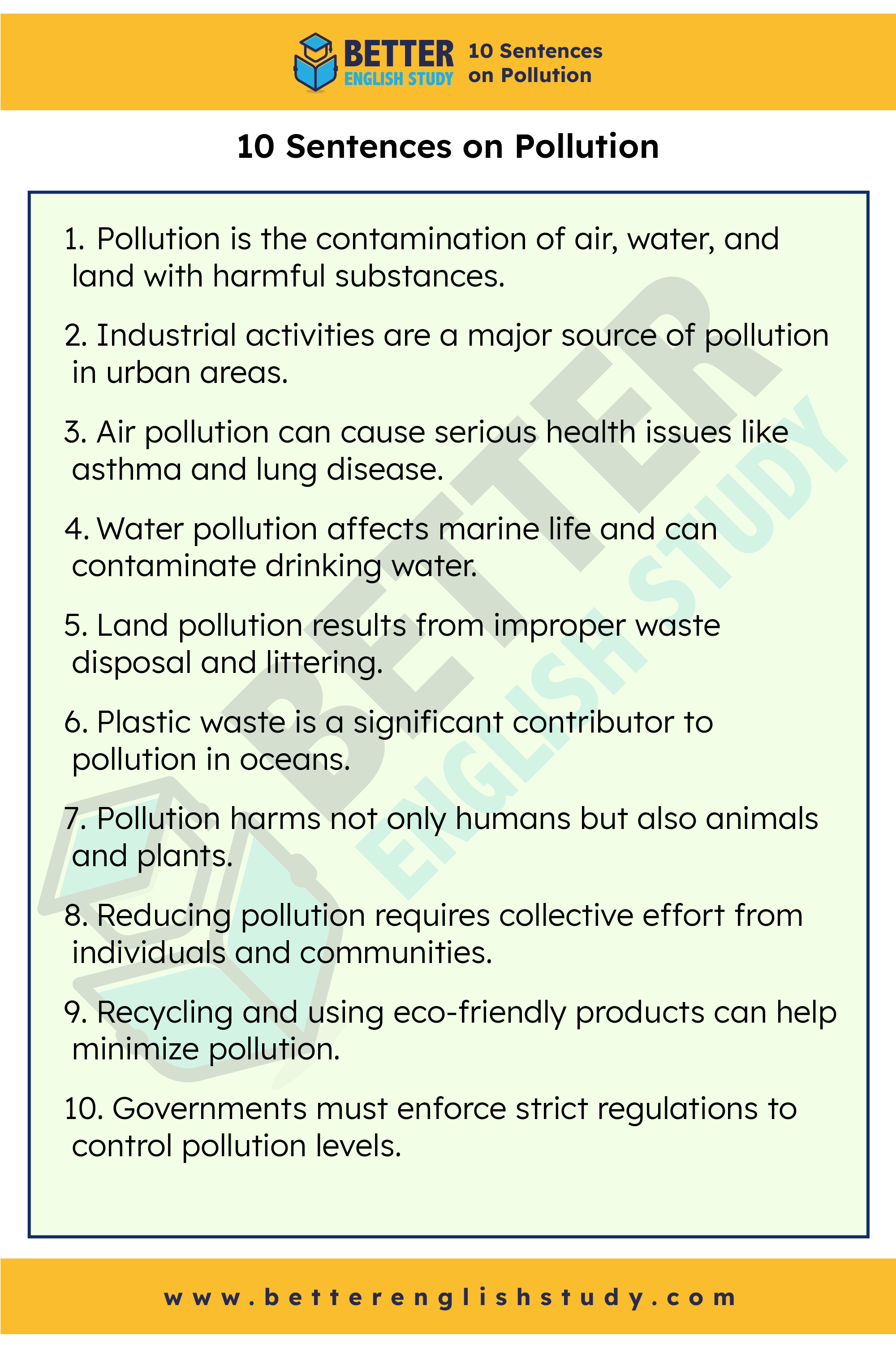 10 sentences on Pollution