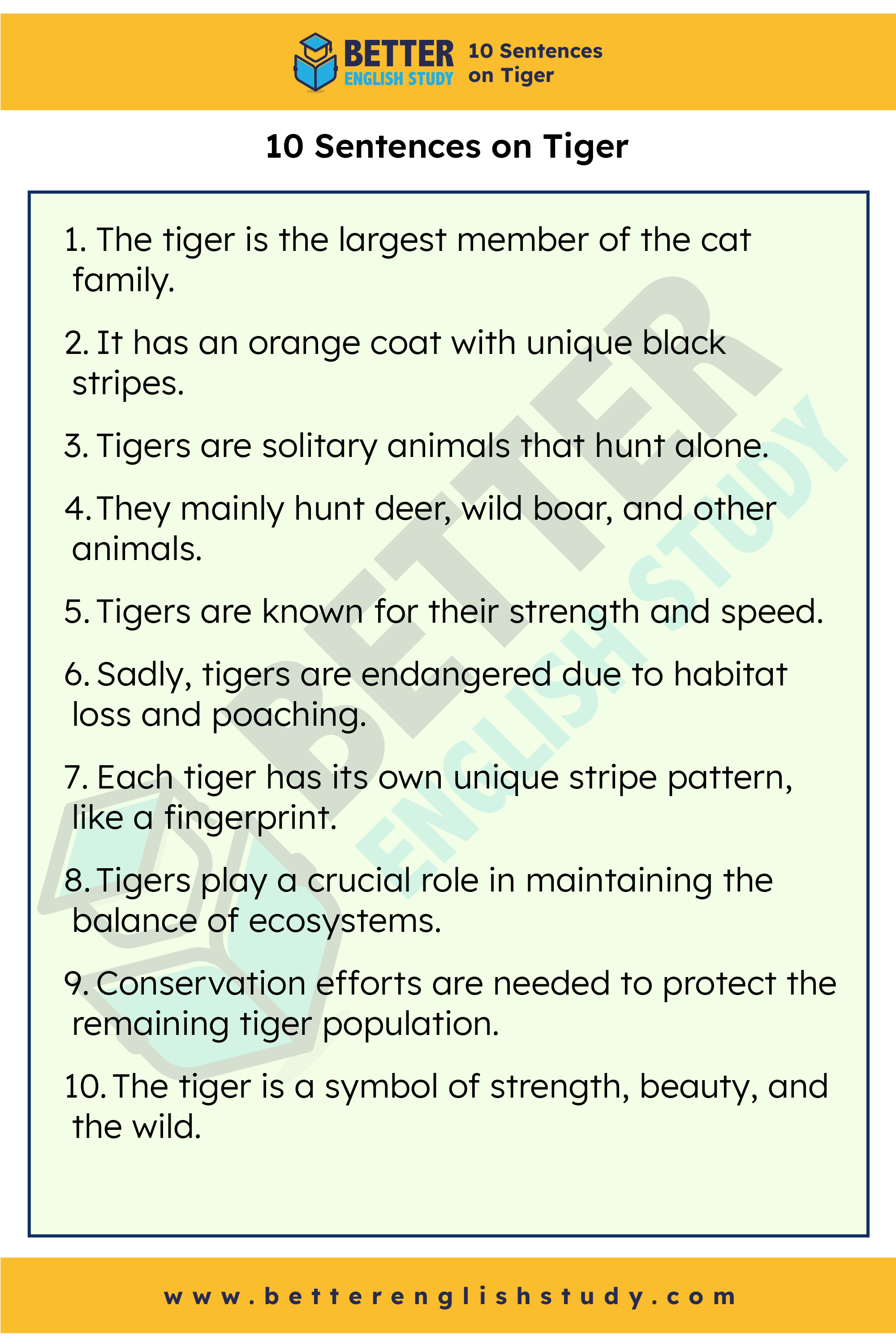 10 sentences about tiger