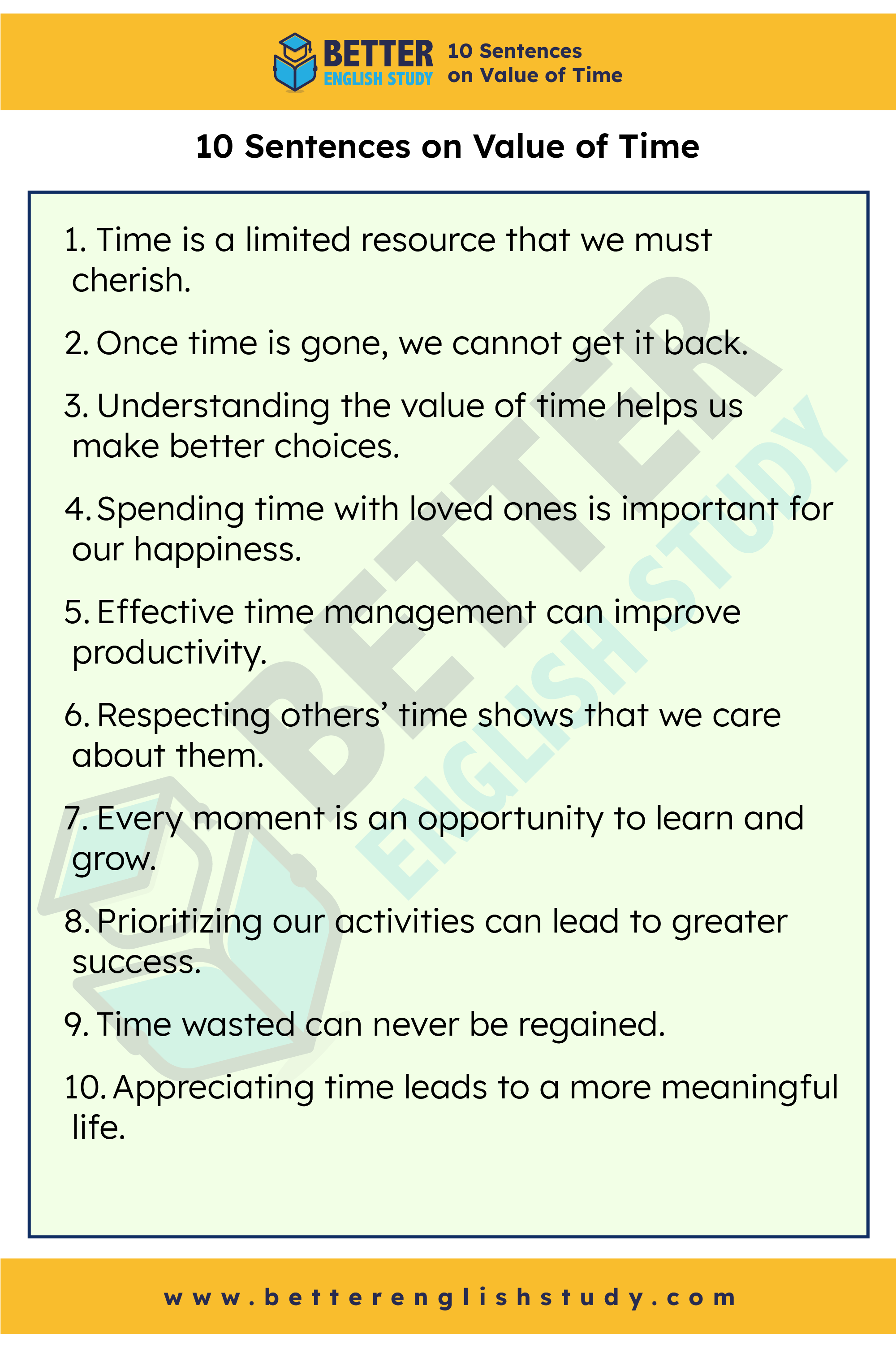 10 sentences on Value of Time