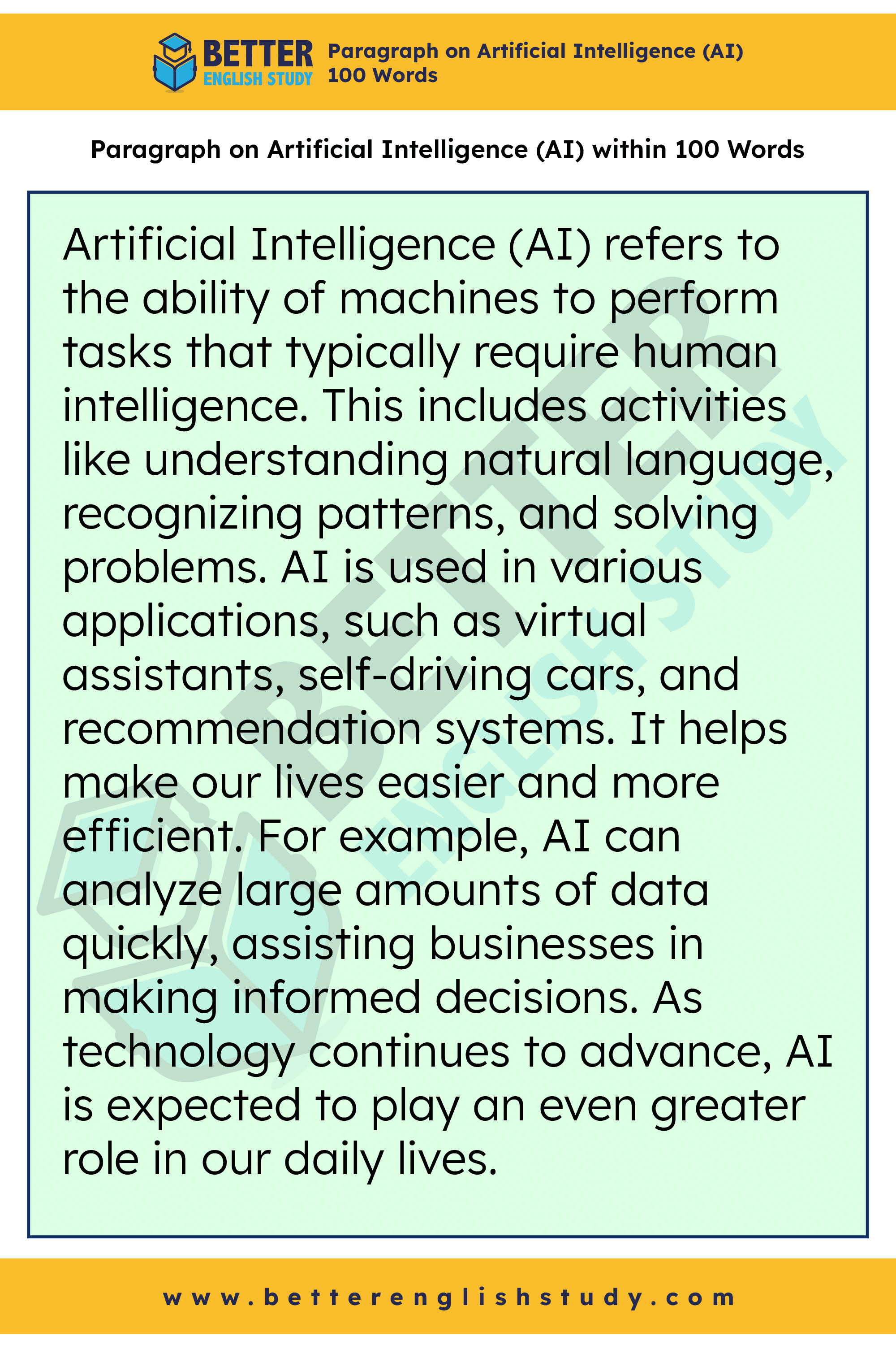 A Paragraph on Artificial Intelligence (AI) 100 words