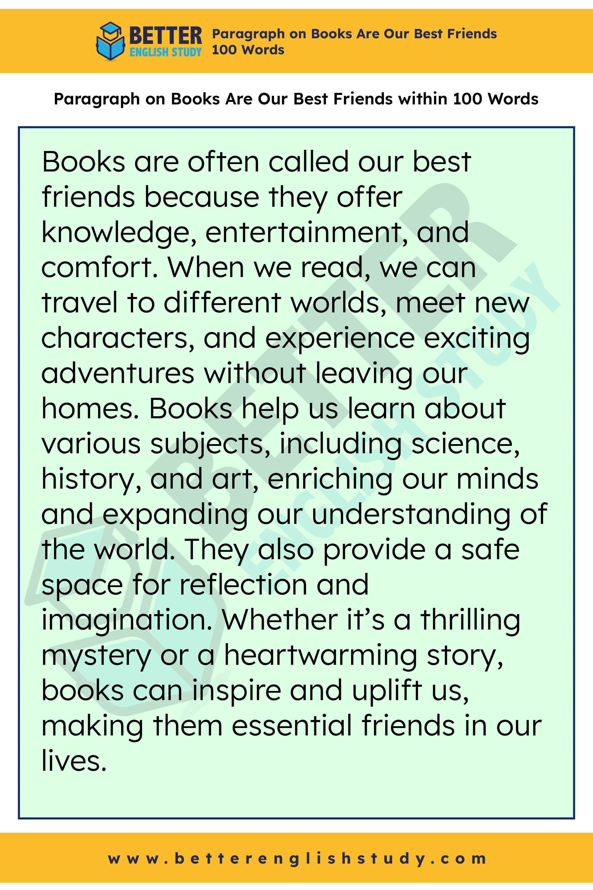 A Paragraph on Books Are Our Best Friends 100 words