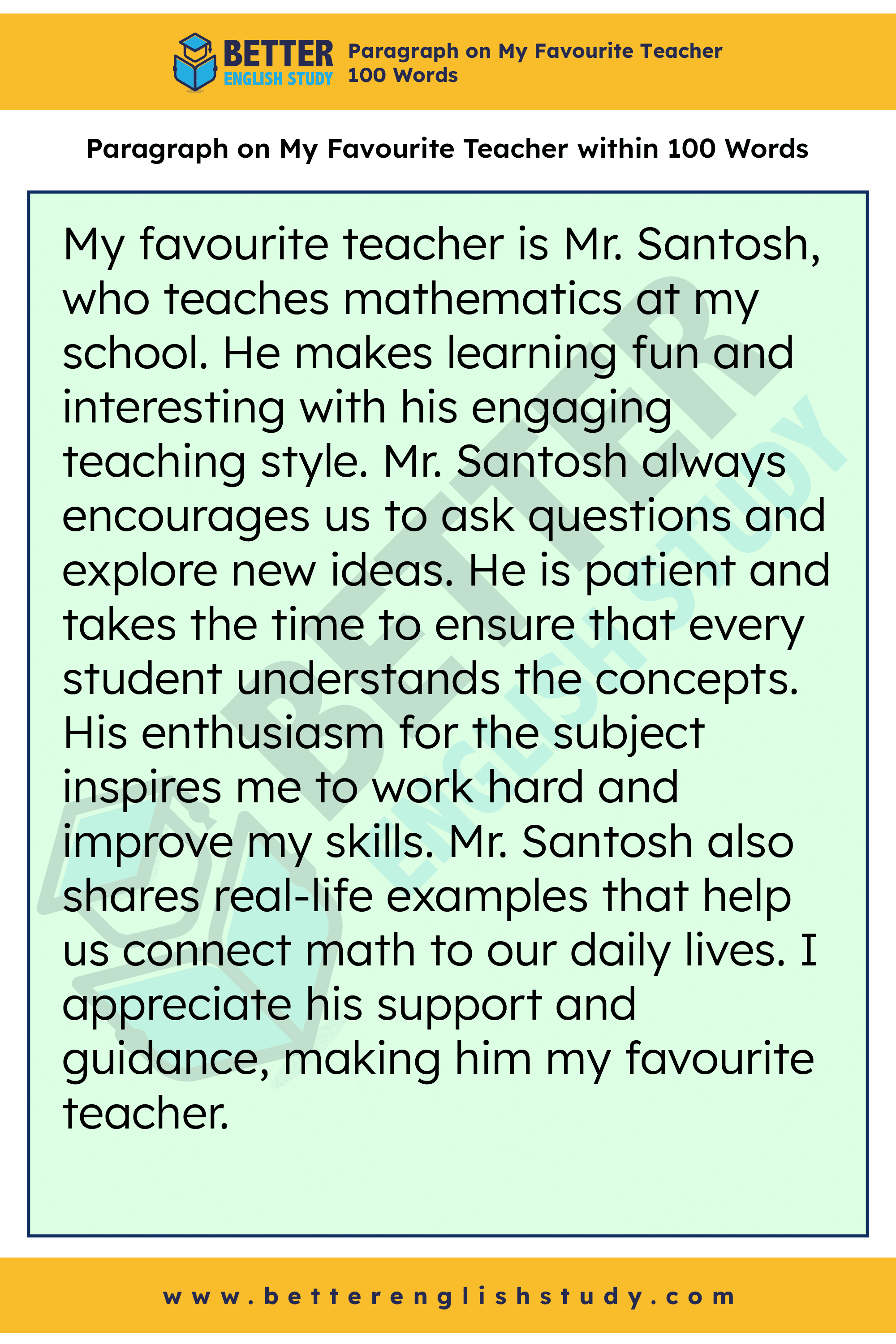 A Paragraph on My Favourite Teacher 100 words