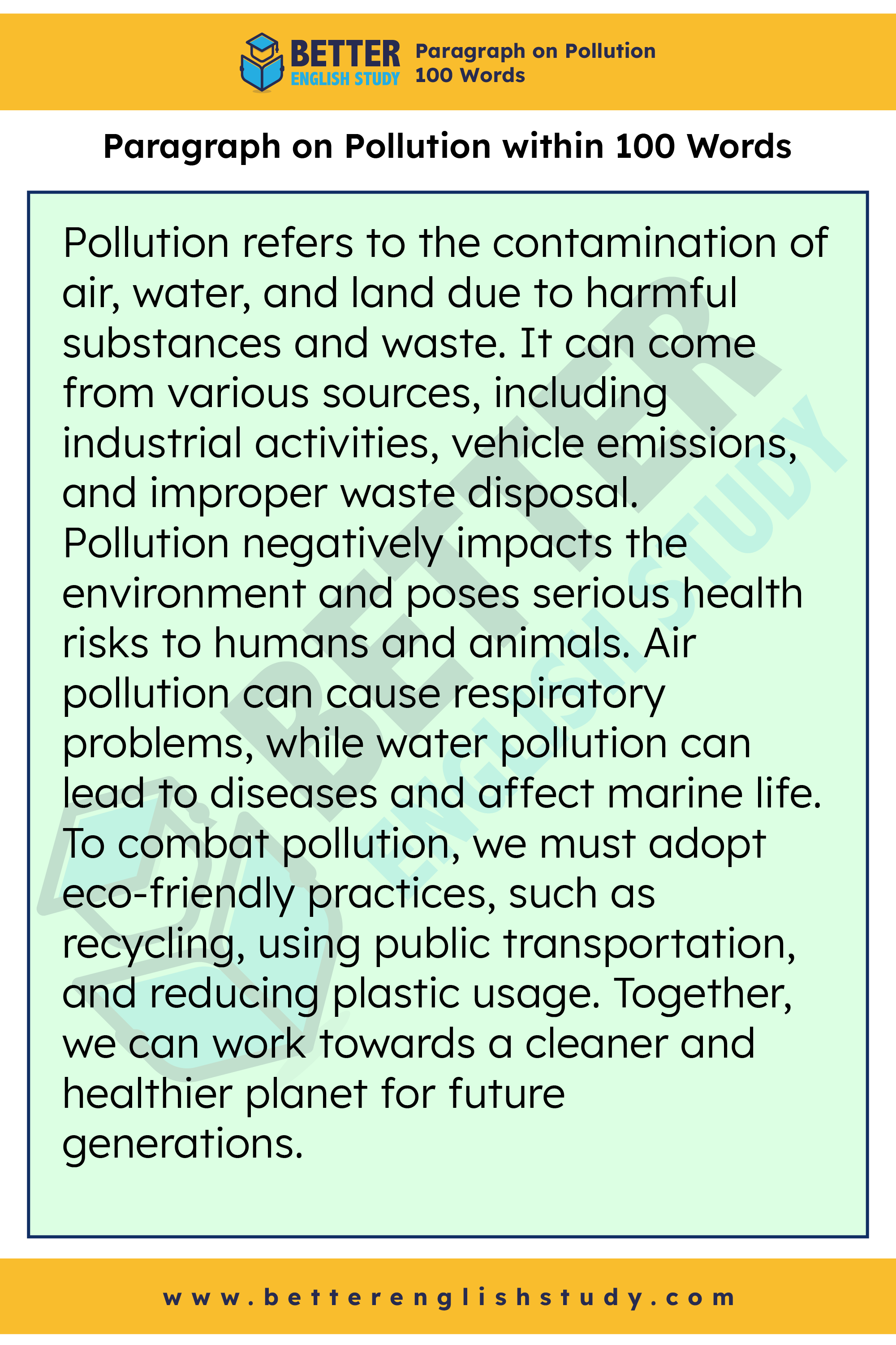 Paragraph on Pollution 100