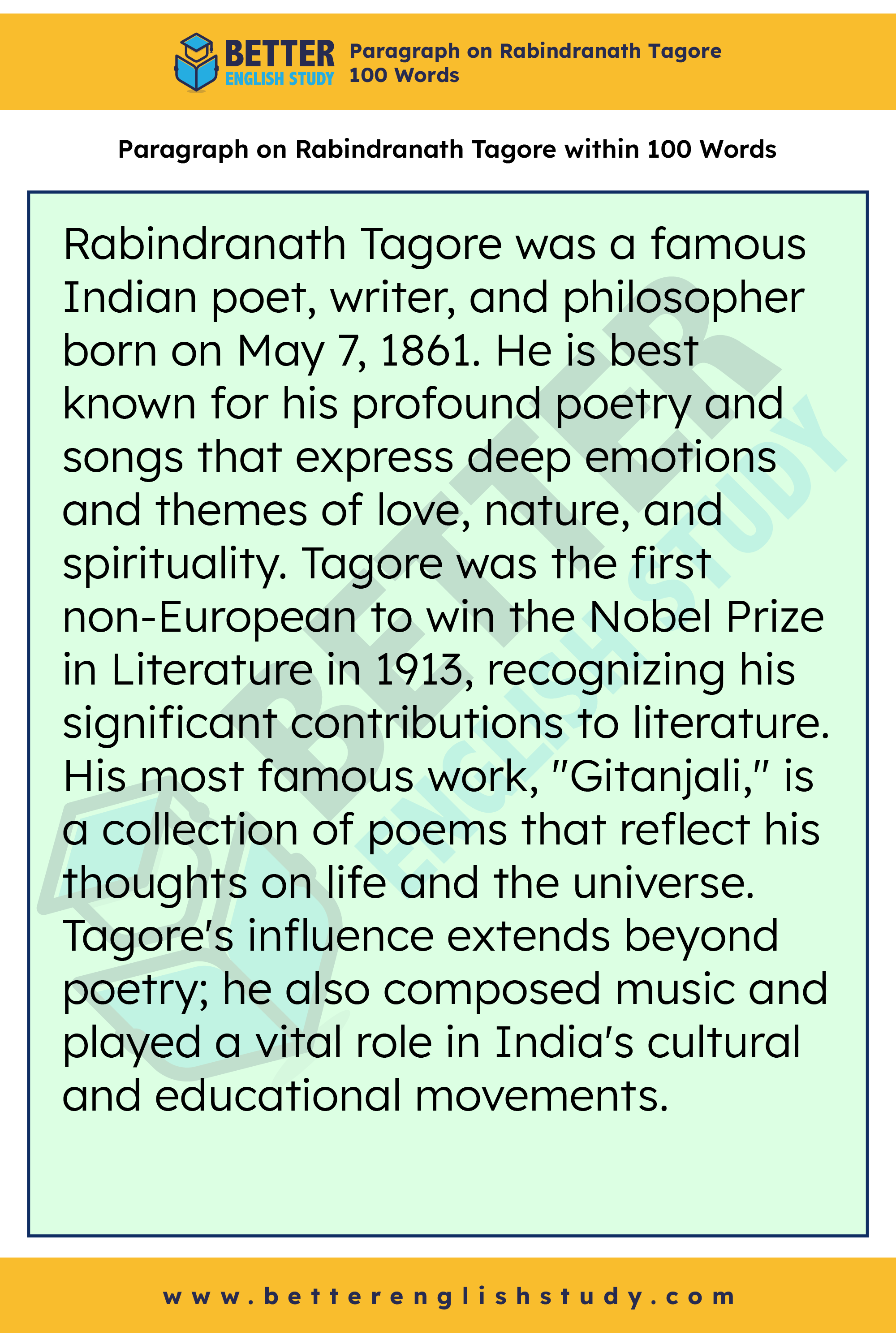 A Paragraph on Rabindranath Tagore 100 words