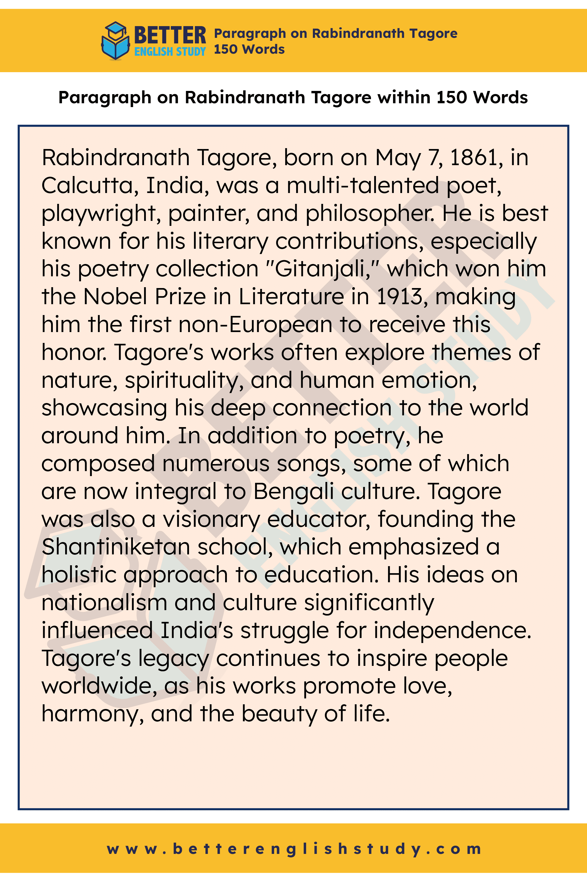 A Paragraph on Rabindranath Tagore 150 words