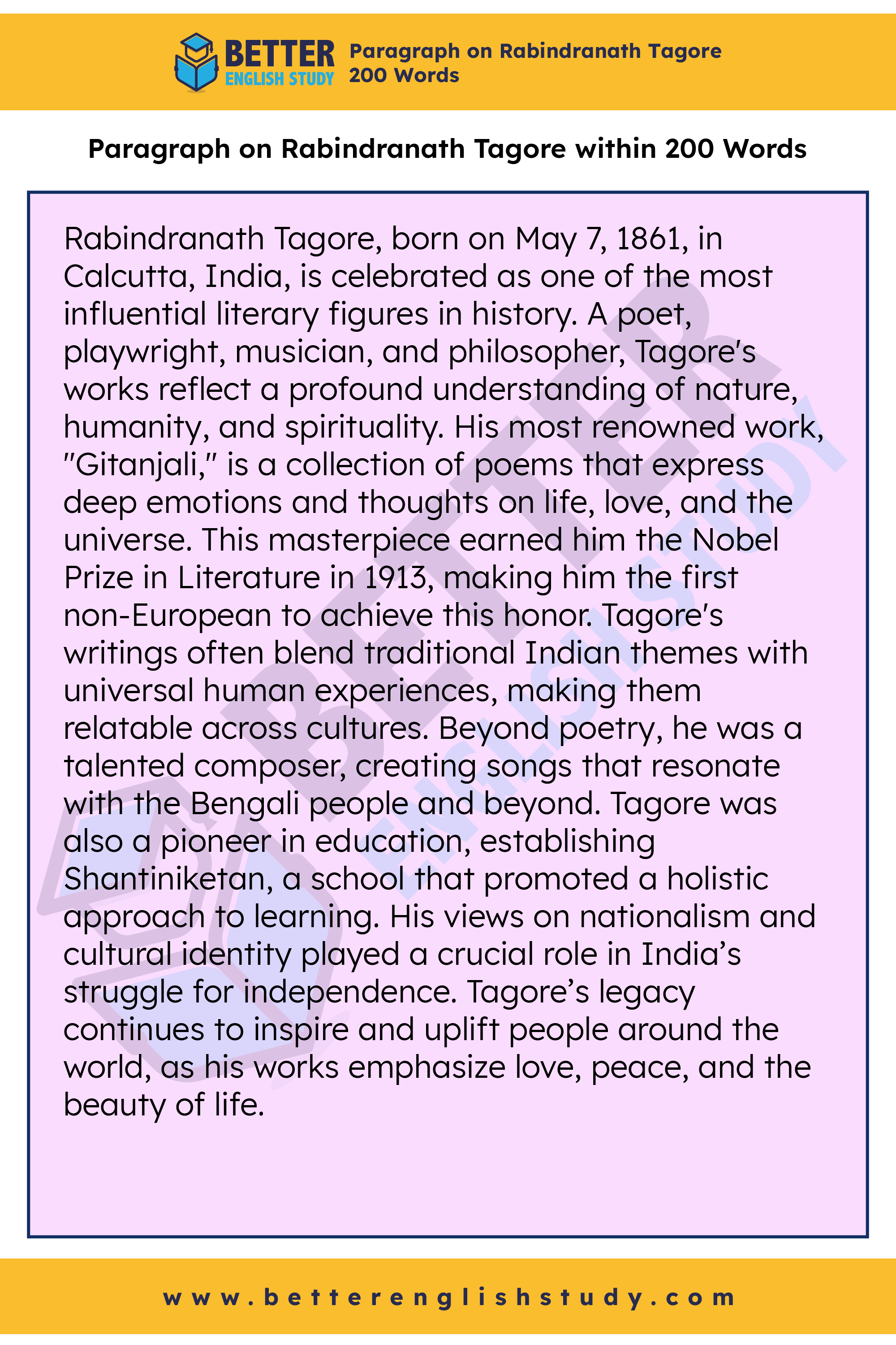 A Paragraph on Rabindranath Tagore 200 words