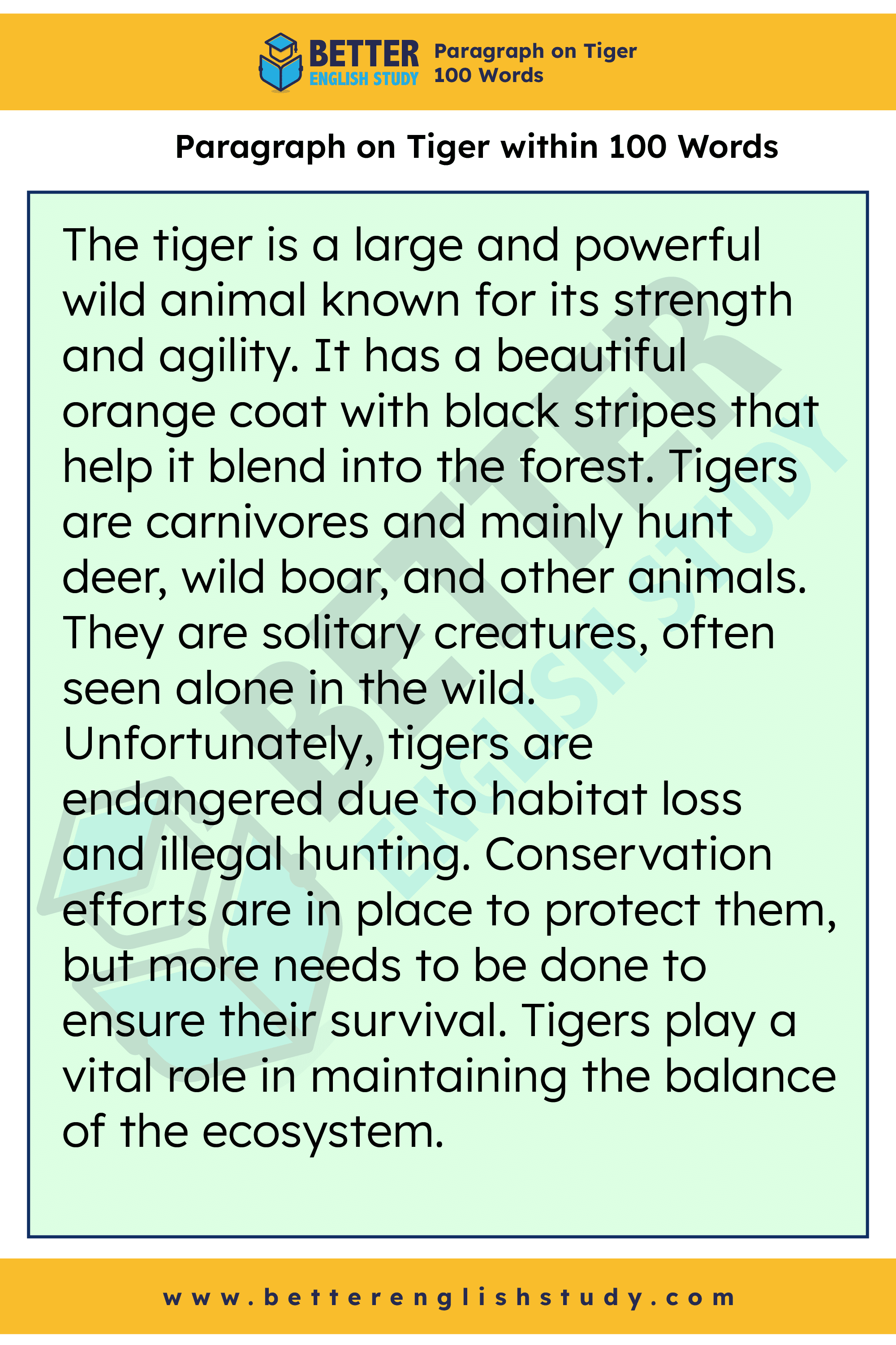 A Paragraph on Tiger 100 words