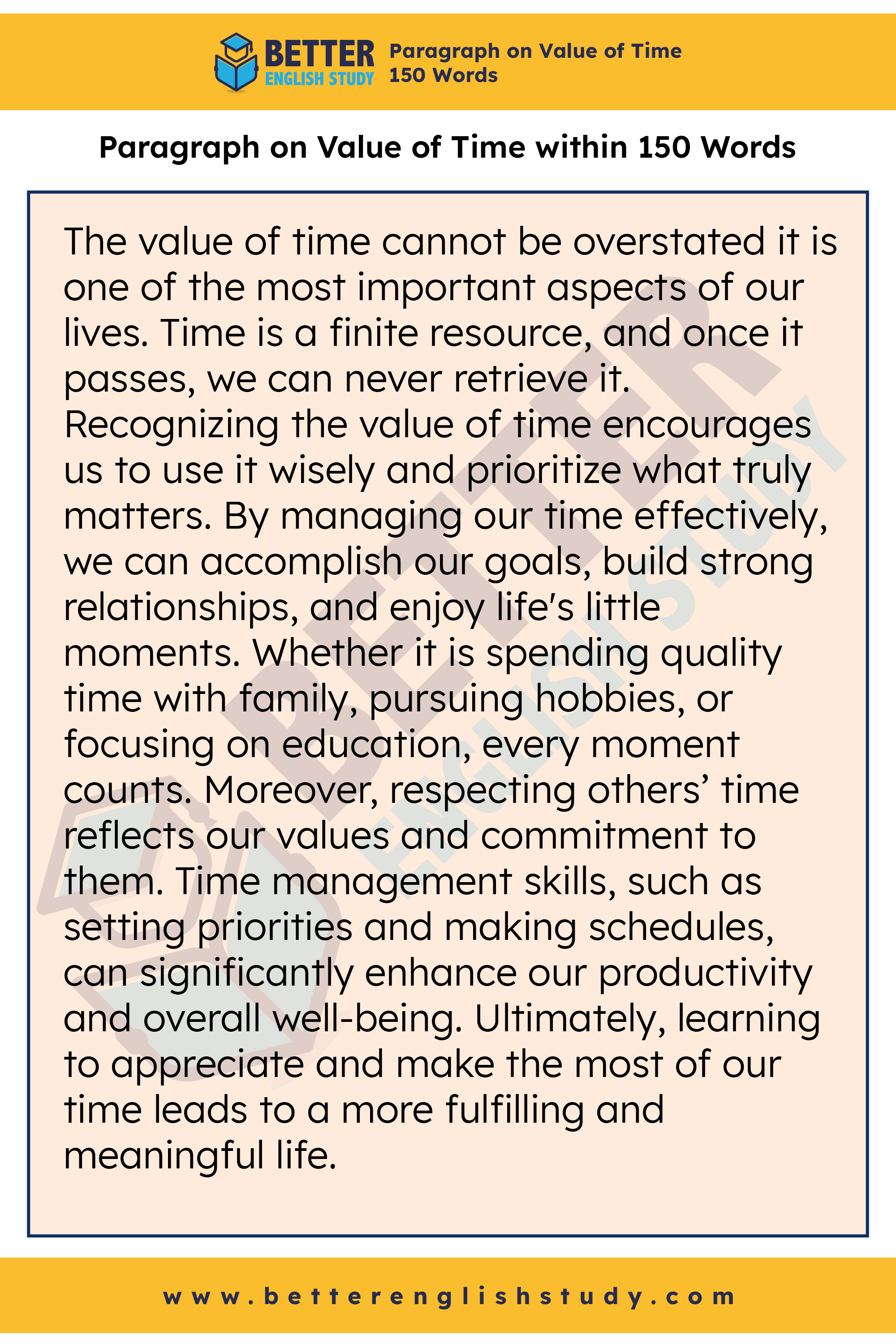 Paragraph on Value of Time 150